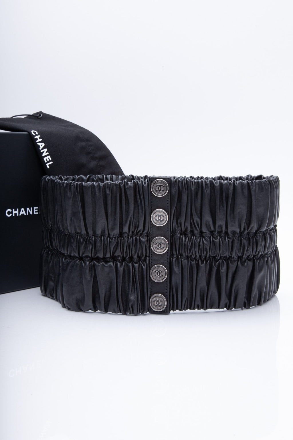 Chanel Wide Corset Black Lambskin Leather Belt Limited Edition Size 70