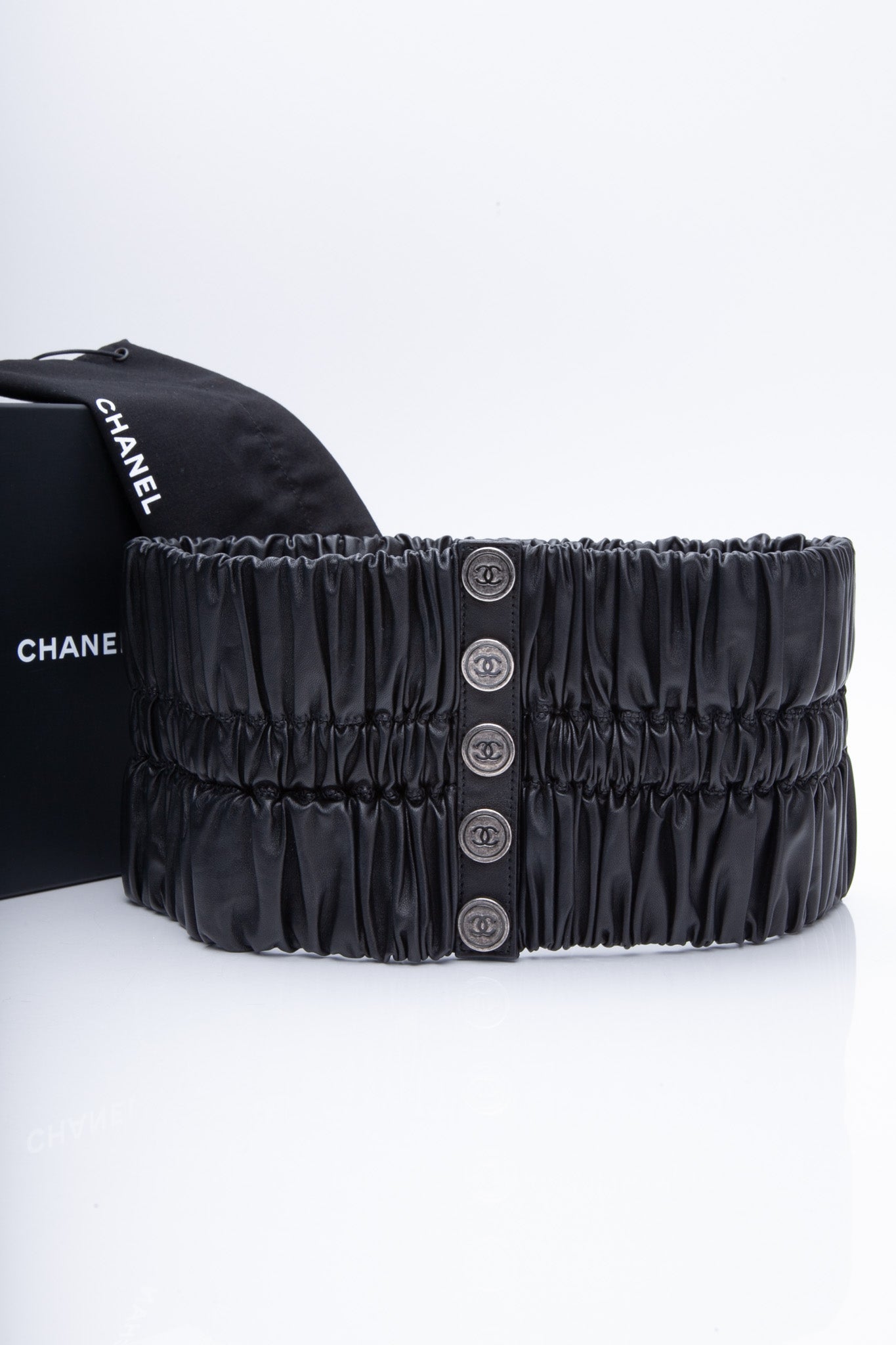 Chanel Wide Corset Black Lambskin Leather Belt Limited Edition Size 70