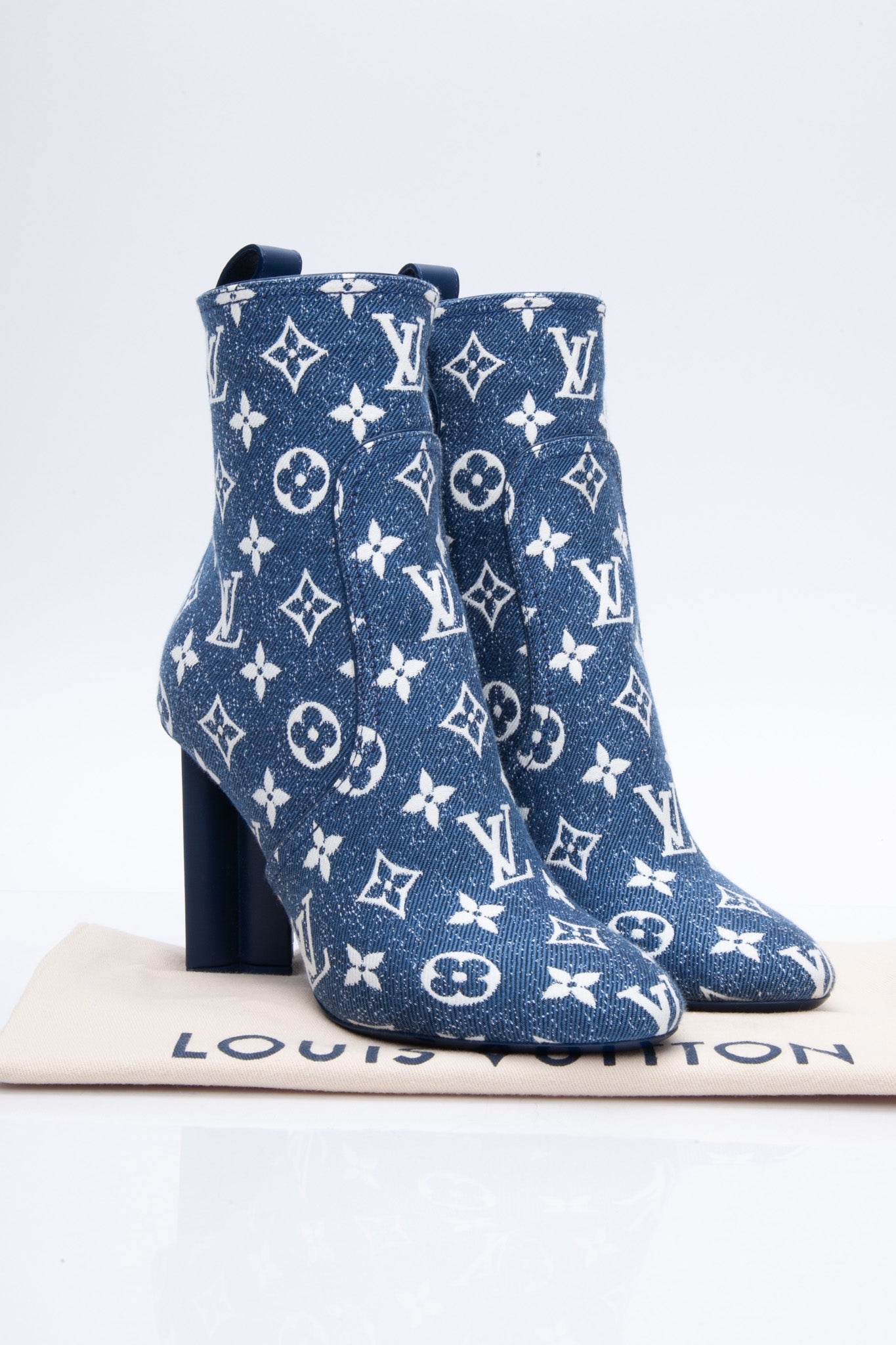 LOUIS VUITTON Navy Blue Denim Monogram Silhouette Ankle Boots 36.5