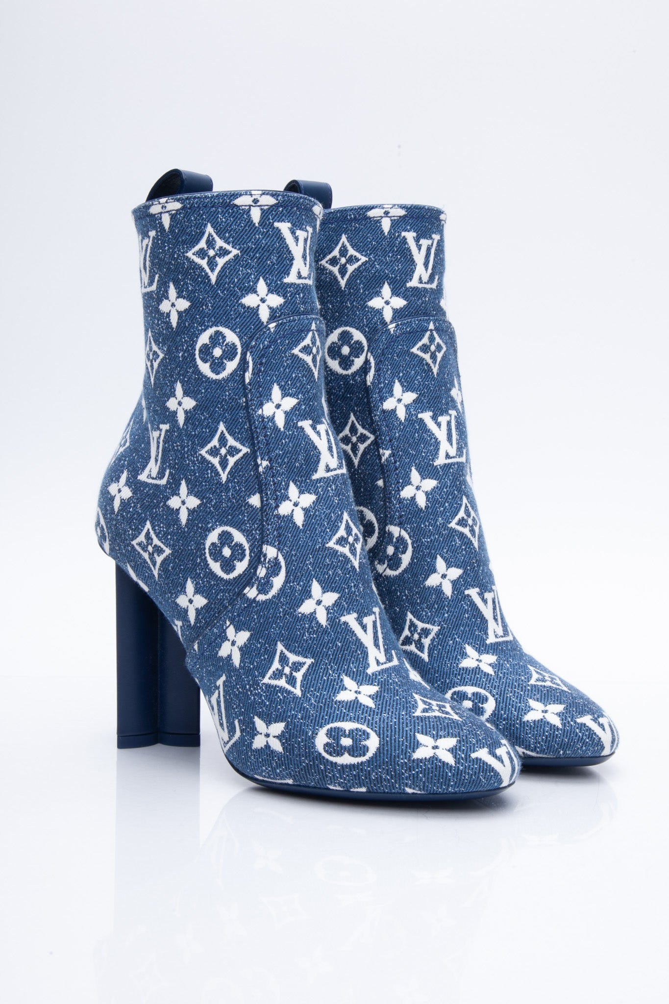 LOUIS VUITTON Navy Blue Denim Monogram Silhouette Ankle Boots 36.5