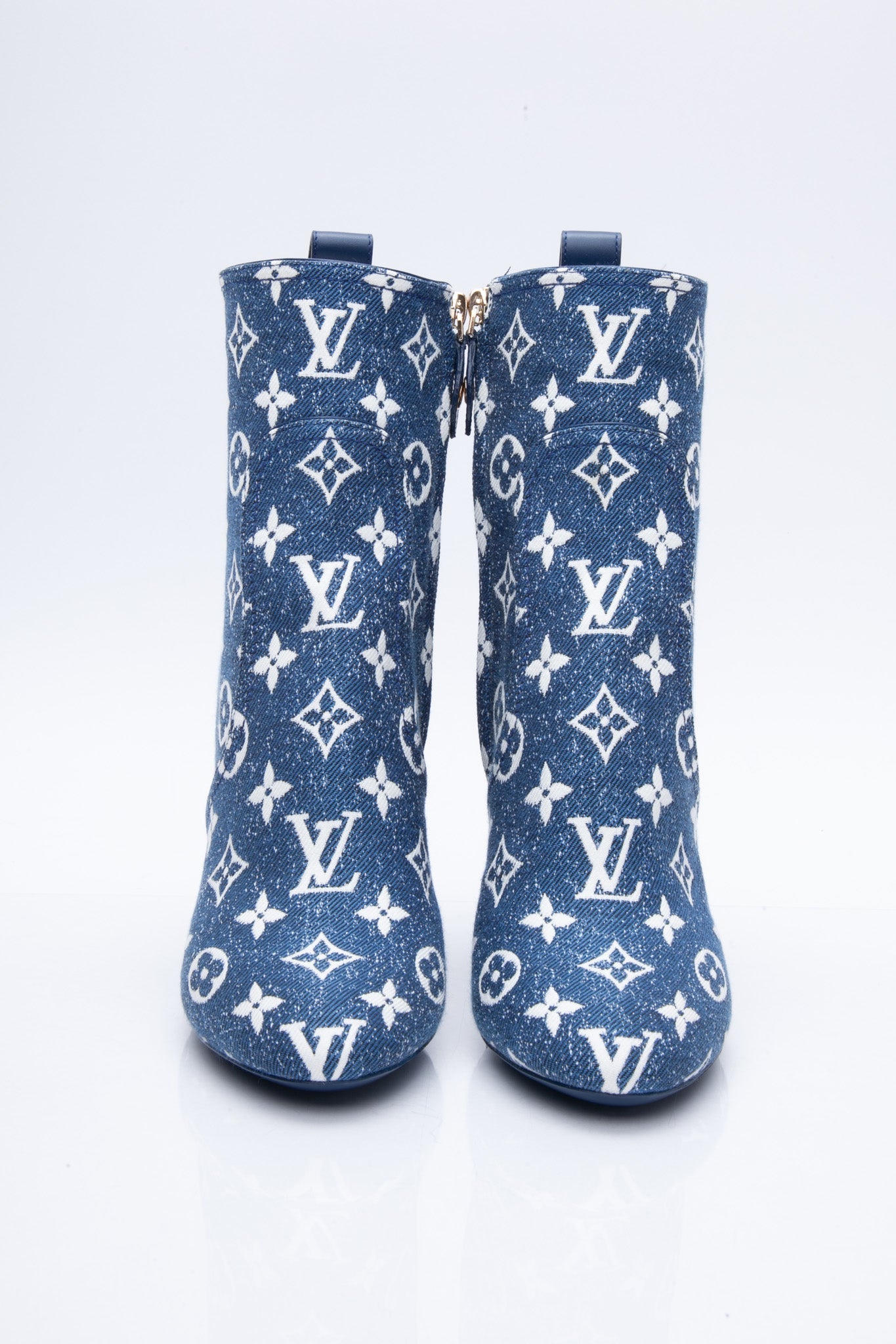 LOUIS VUITTON Navy Blue Denim Monogram Silhouette Ankle Boots 36.5