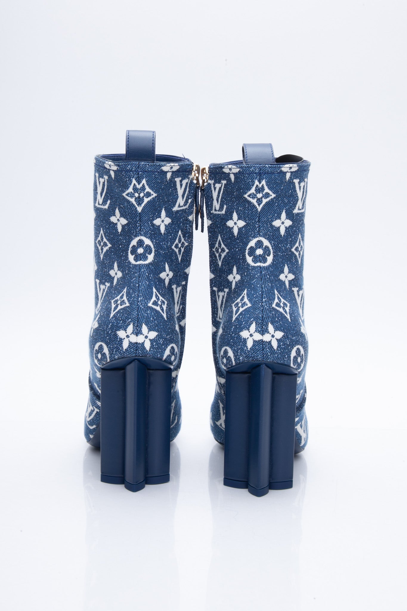 LOUIS VUITTON Navy Blue Denim Monogram Silhouette Ankle Boots 36.5