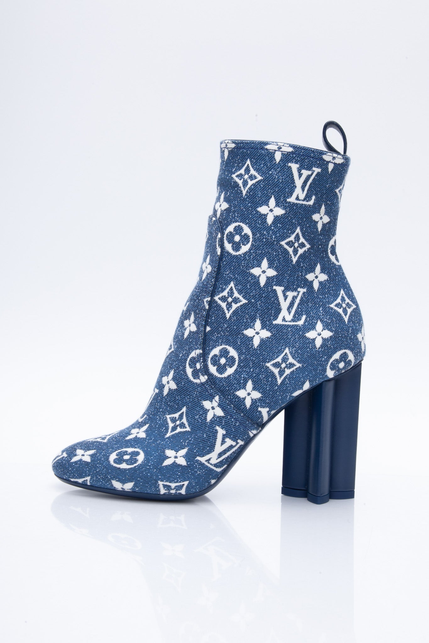 LOUIS VUITTON Navy Blue Denim Monogram Silhouette Ankle Boots 36.5