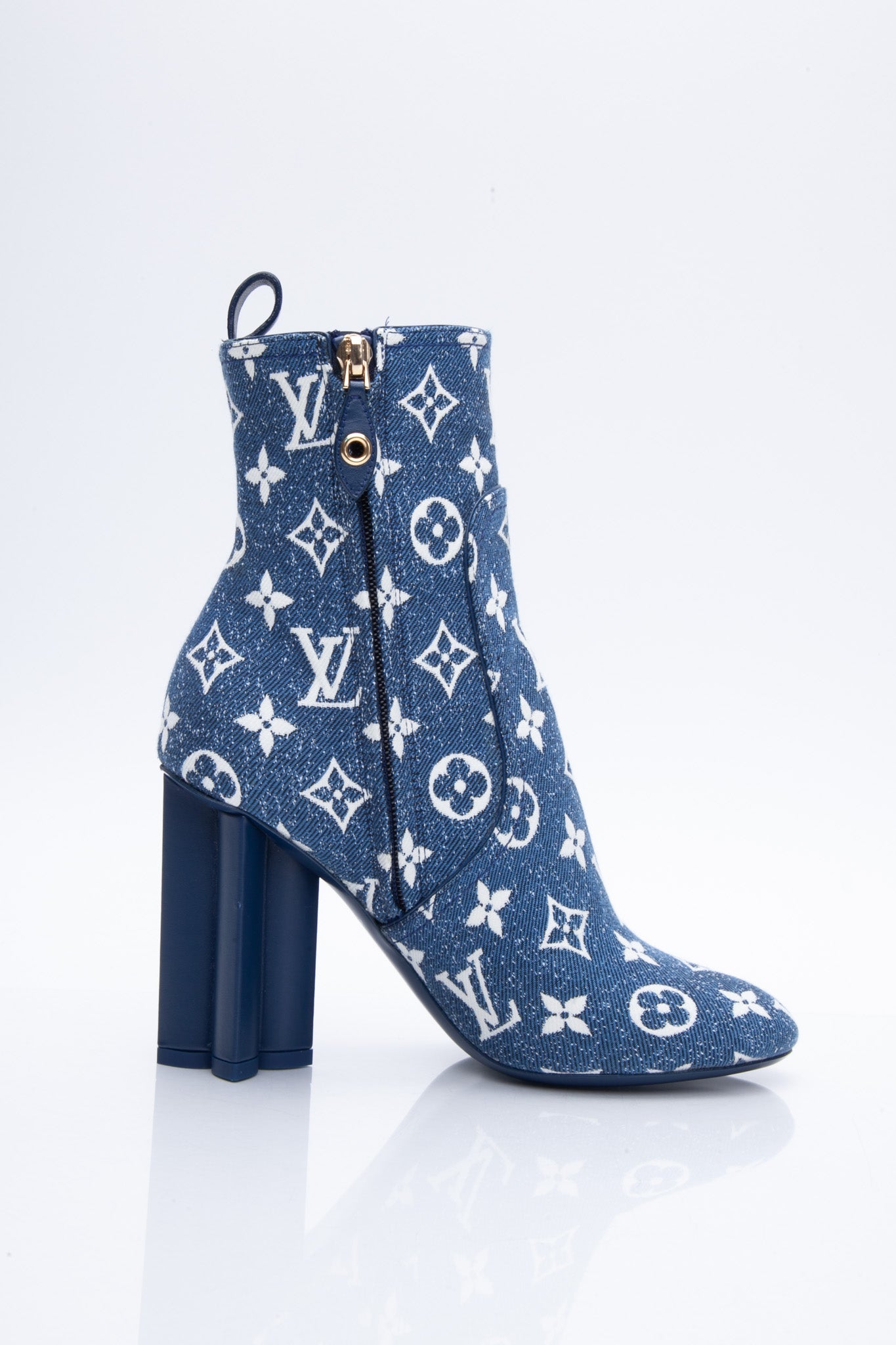 LOUIS VUITTON Navy Blue Denim Monogram Silhouette Ankle Boots 36.5