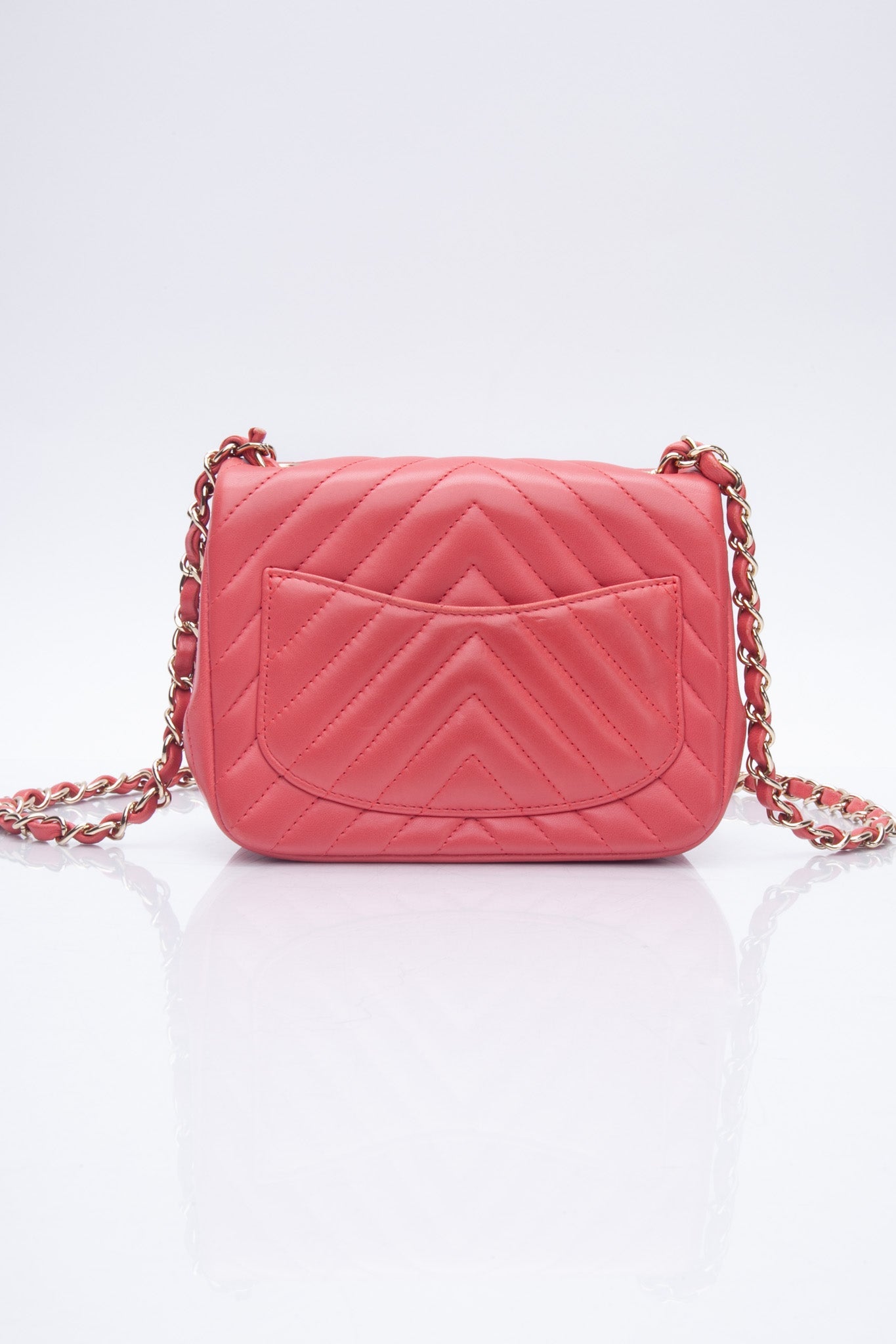 CHANEL Chevron Pink Lambskin Square Mini Flap Bag