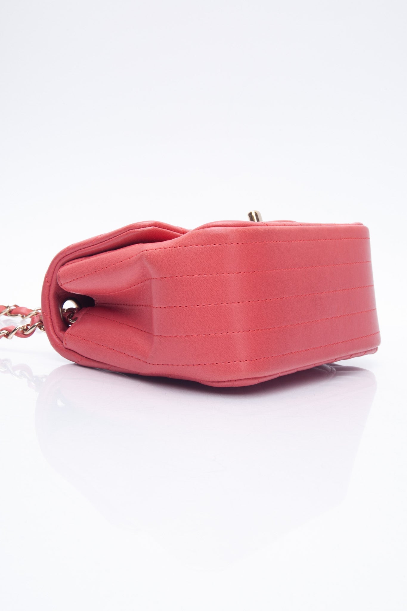 CHANEL Chevron Pink Lambskin Square Mini Flap Bag