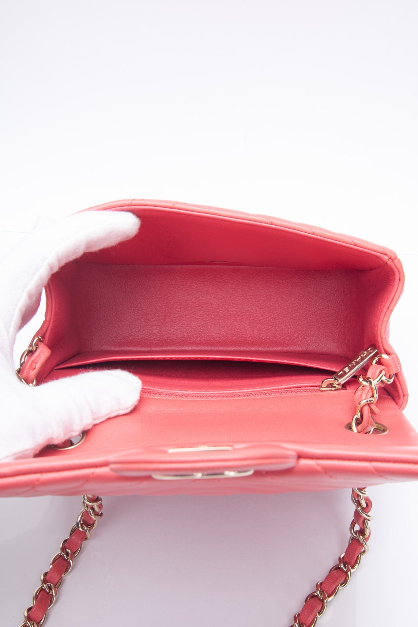CHANEL Chevron Pink Lambskin Square Mini Flap Bag