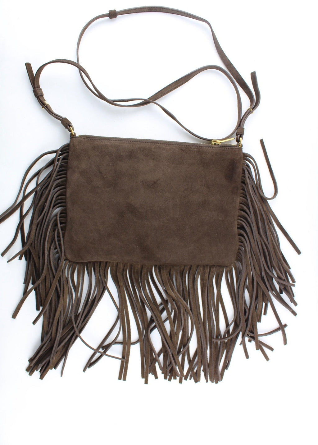 SAINT LAURENT FRINGED CROSSBODY BAG IN BROWN SUEDE