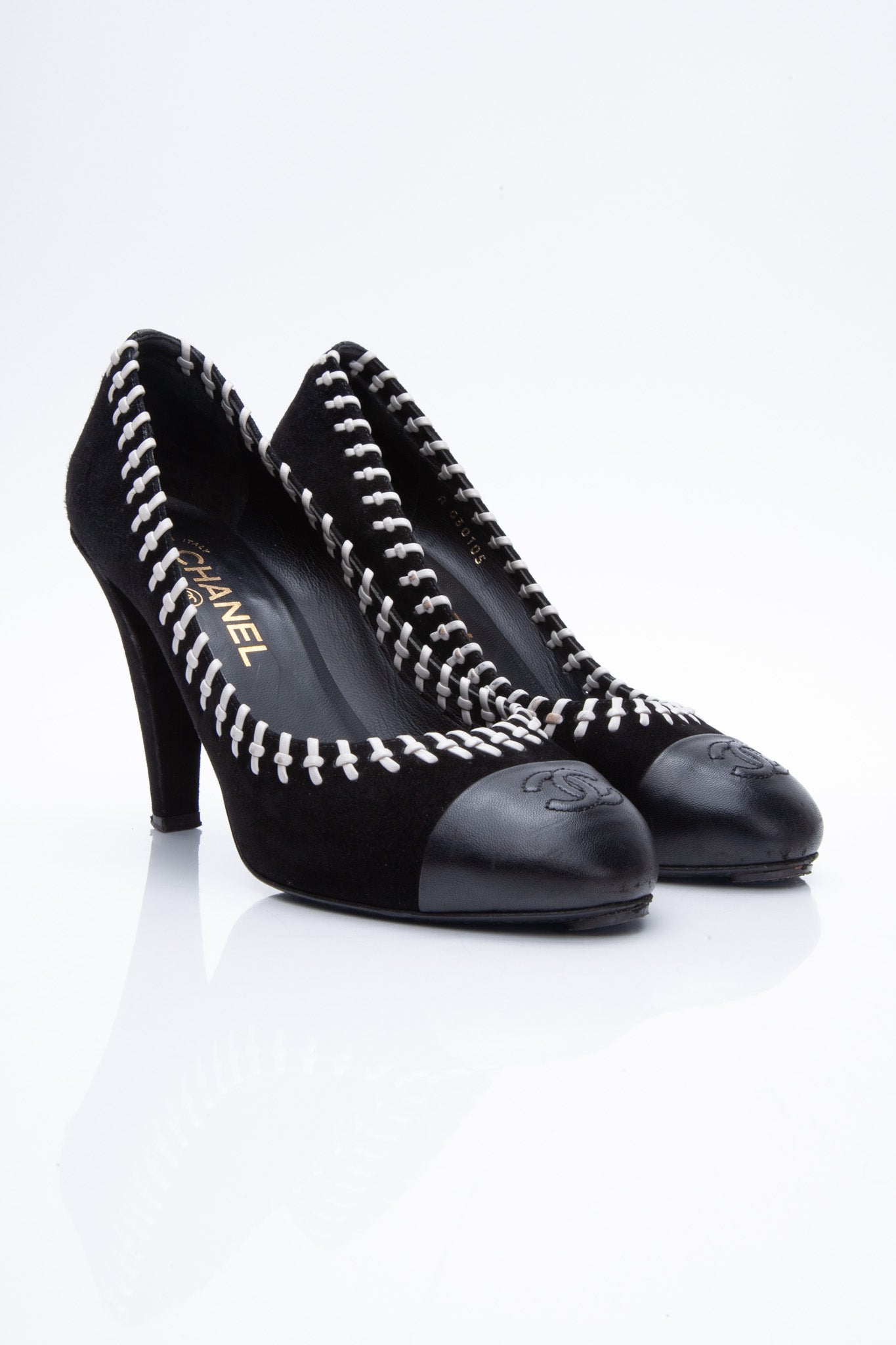 CHANEL Pumps Cocomark Suede Heel Shoes size 38