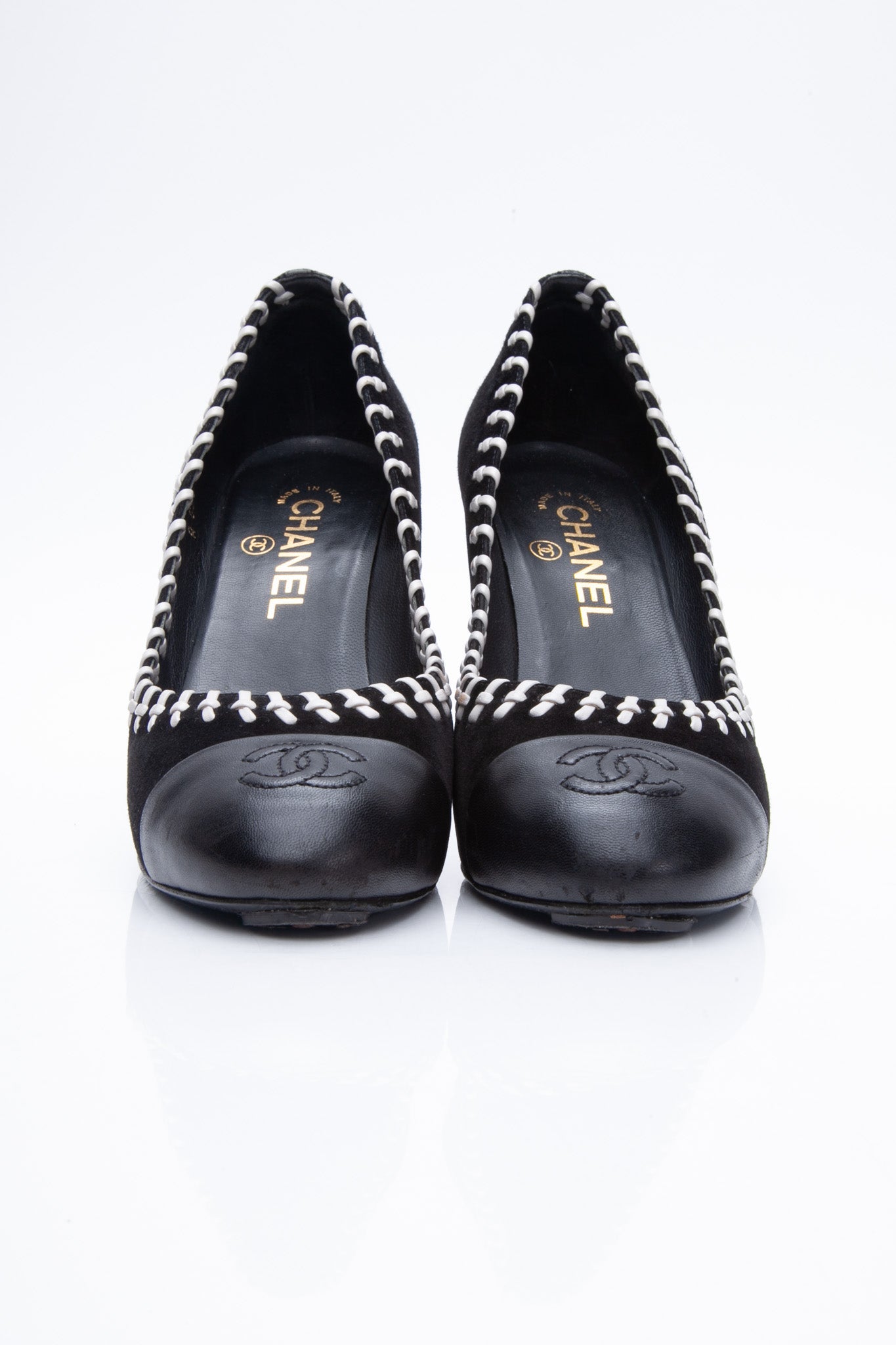 CHANEL Pumps Cocomark Suede Heel Shoes size 38