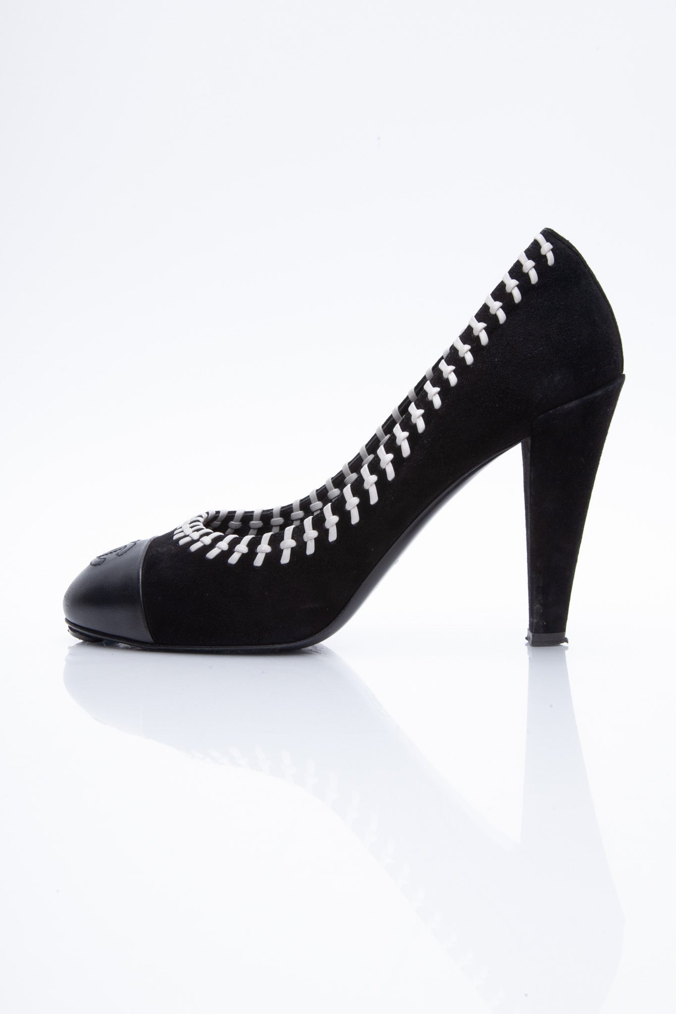 CHANEL Pumps Cocomark Suede Heel Shoes size 38