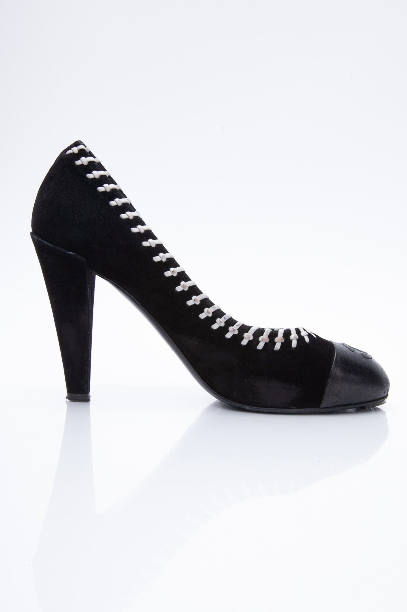 CHANEL Pumps Cocomark Suede Heel Shoes size 38