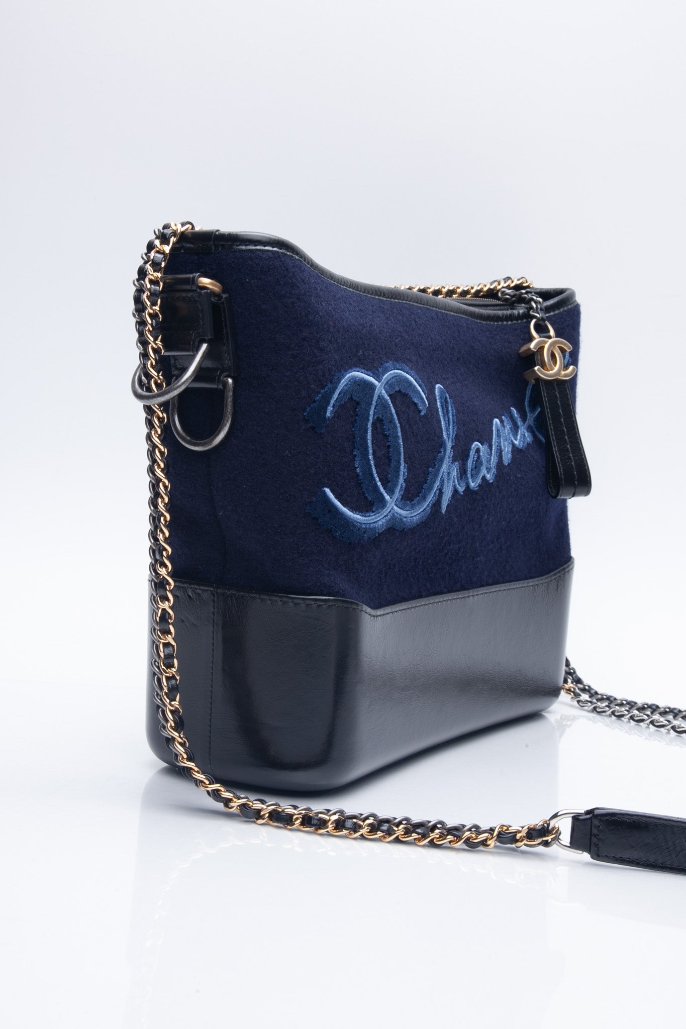 CHANEL Navy Paris Hamburg Felt Gabrielle Hobo Embroidered Wool and Calfskin