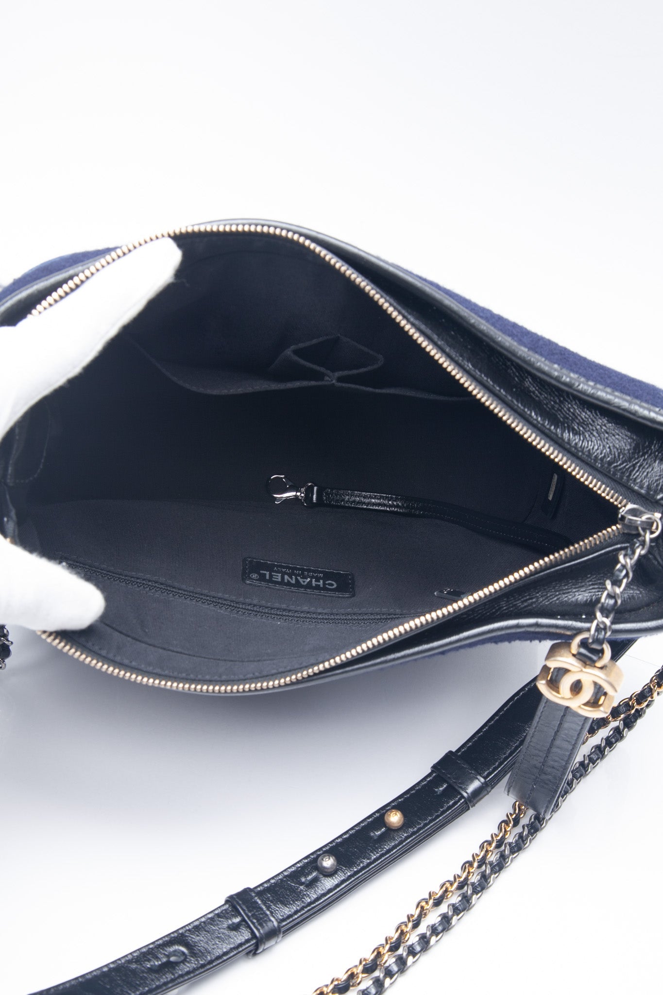 CHANEL Navy Paris Hamburg Felt Gabrielle Hobo Embroidered Wool and Calfskin