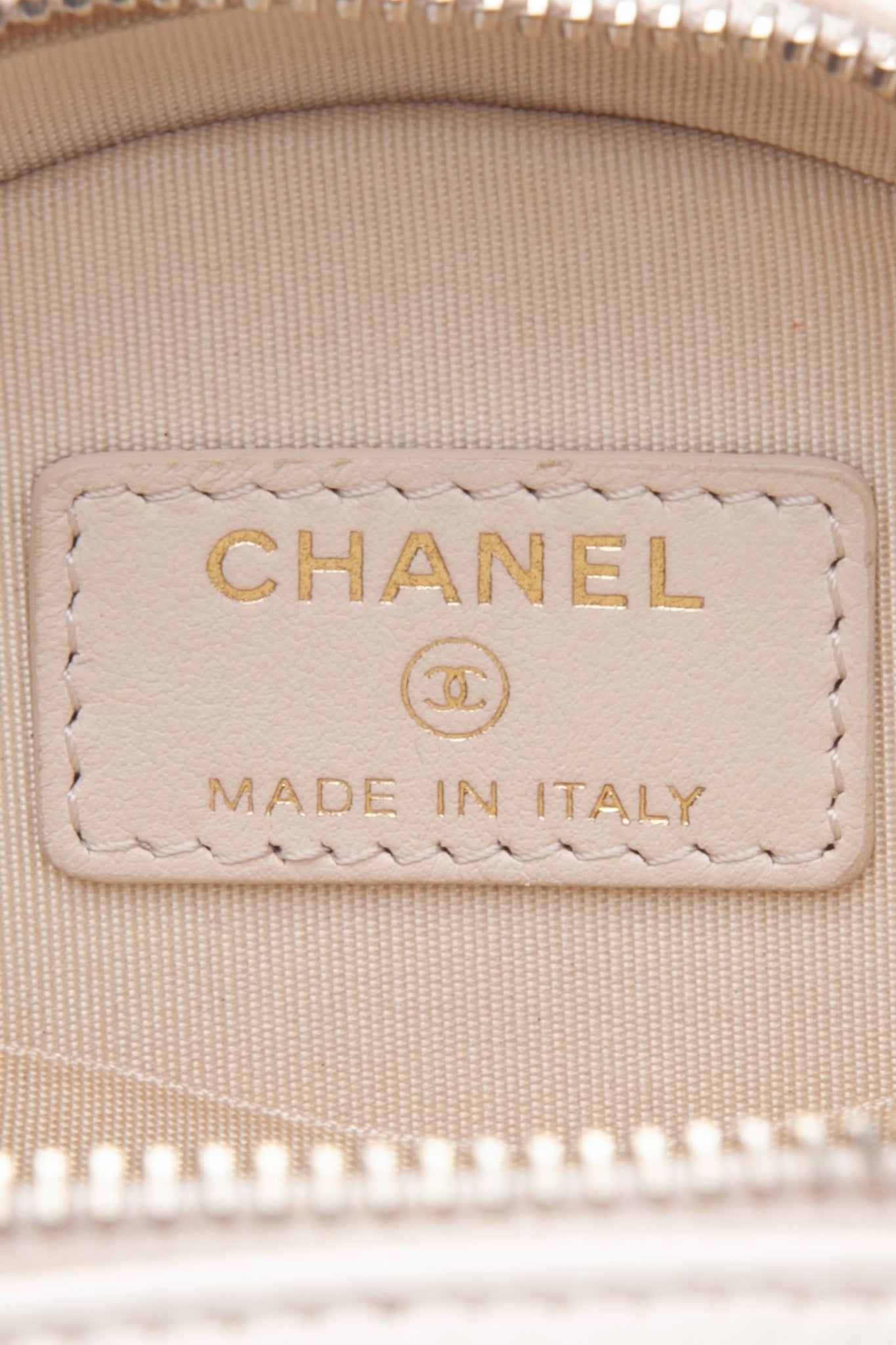 CHANEL Cream Calfskin Quilted Pearl Round Crossbody Bag