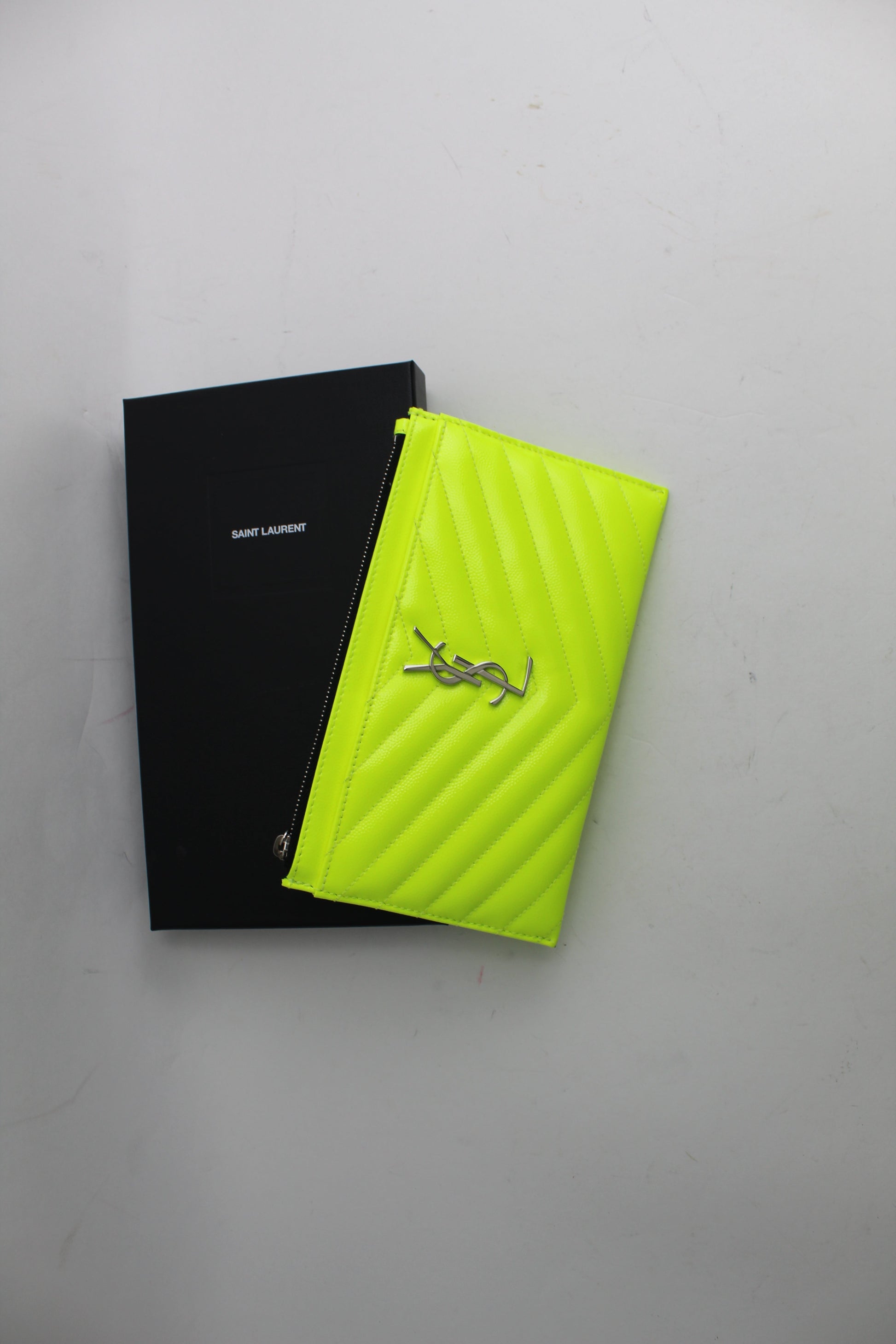 SAINT LAURENT MONOGRAMME NEON LEATHER CLUTCH
