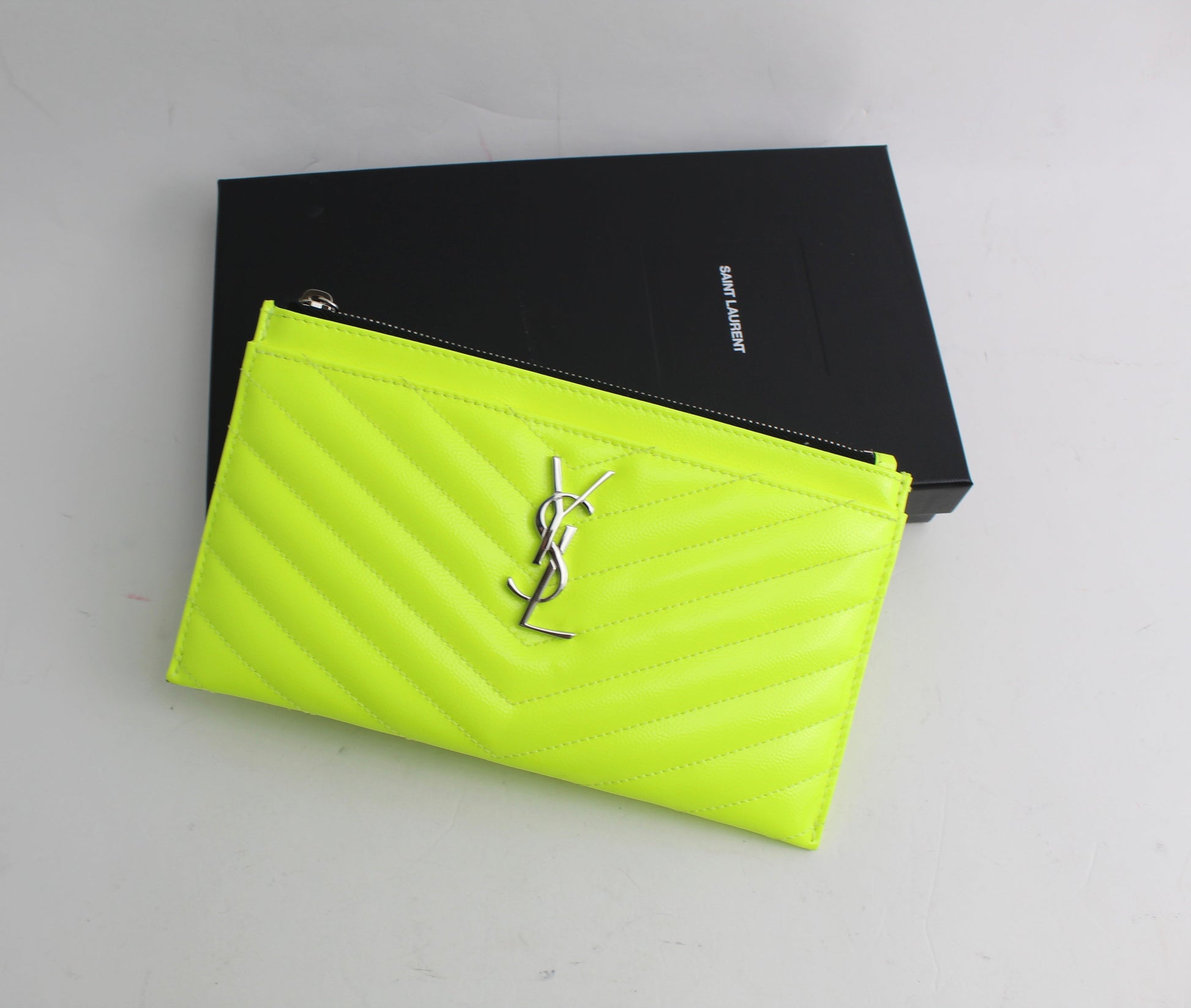 SAINT LAURENT MONOGRAMME NEON LEATHER CLUTCH