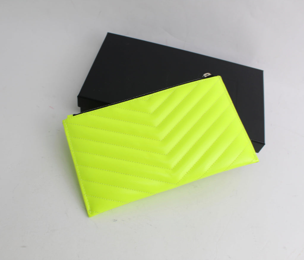 SAINT LAURENT MONOGRAMME NEON LEATHER CLUTCH