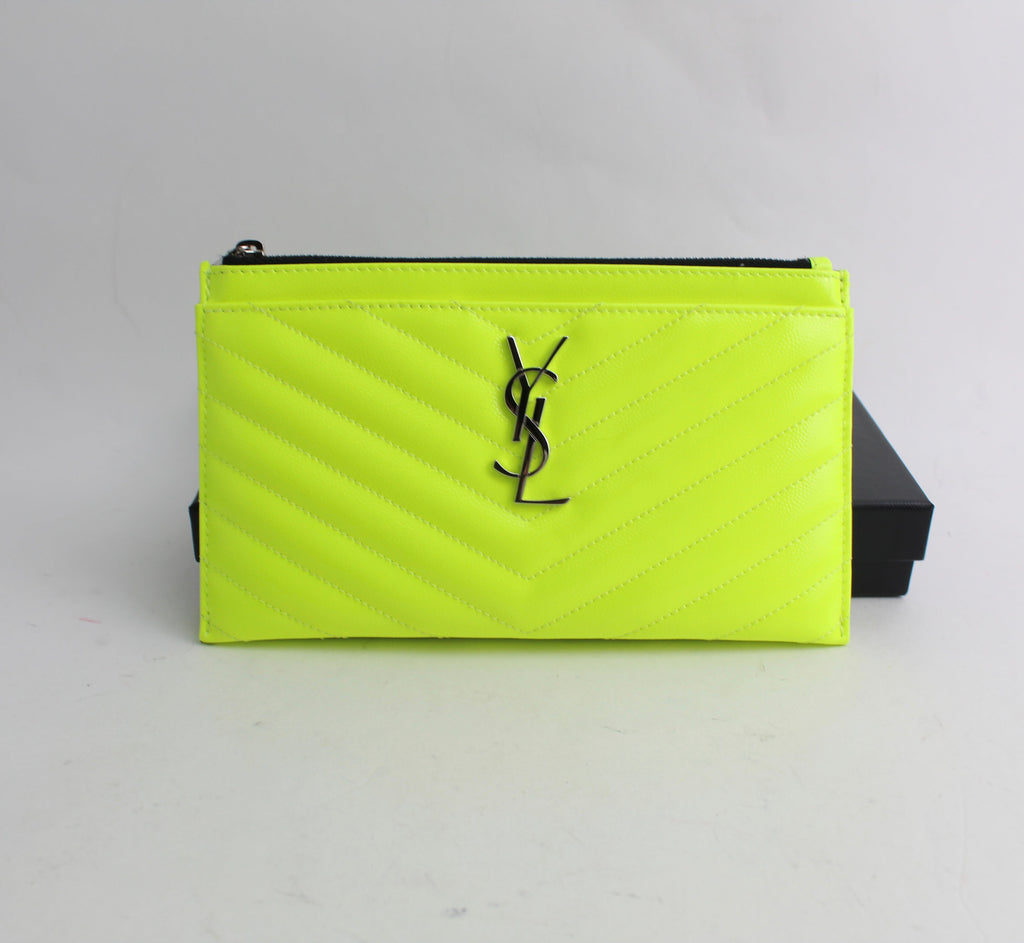 SAINT LAURENT MONOGRAMME NEON LEATHER CLUTCH