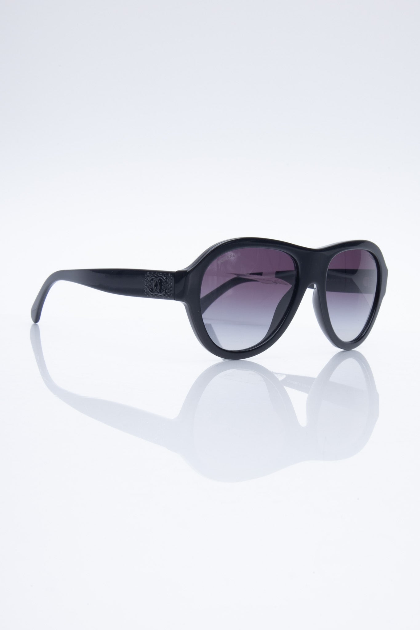 CHANEL Pilot Acetate and Strass Black Frame Sunglasses