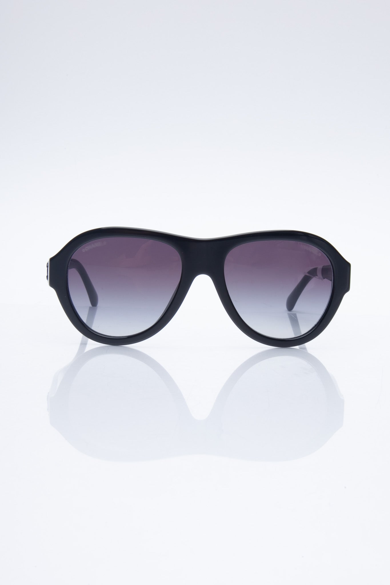 CHANEL Pilot Acetate and Strass Black Frame Sunglasses