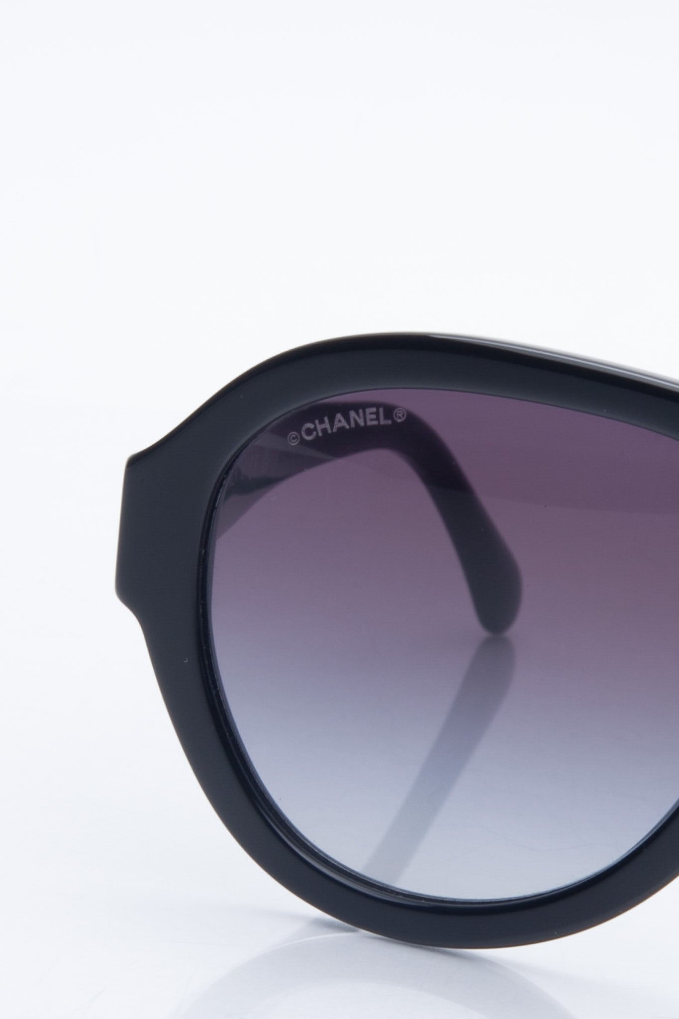 CHANEL Pilot Acetate and Strass Black Frame Sunglasses