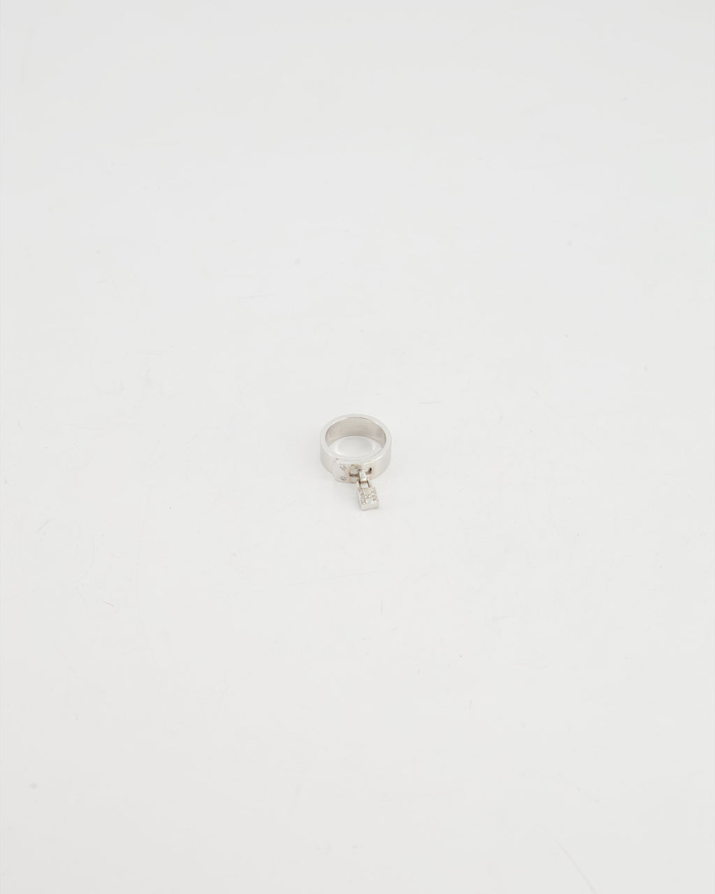 Hermes 18k White Gold Diamond "H" Lock Band Ring Size 51