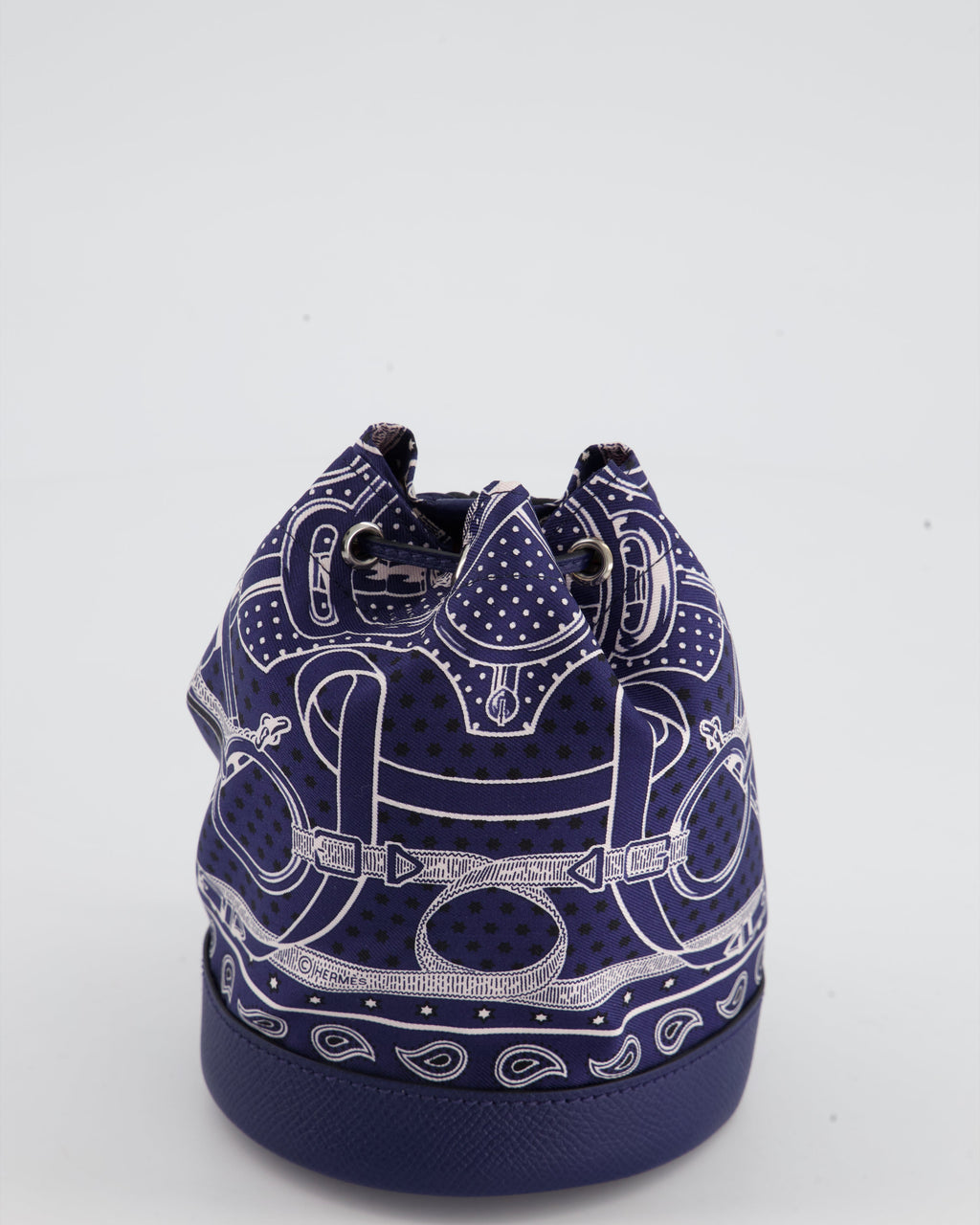 Hermes Soie-Cool Tiny Apron Doll Bag in Bleu Nuit Epsom Leather and Silk with Palladium Hardware