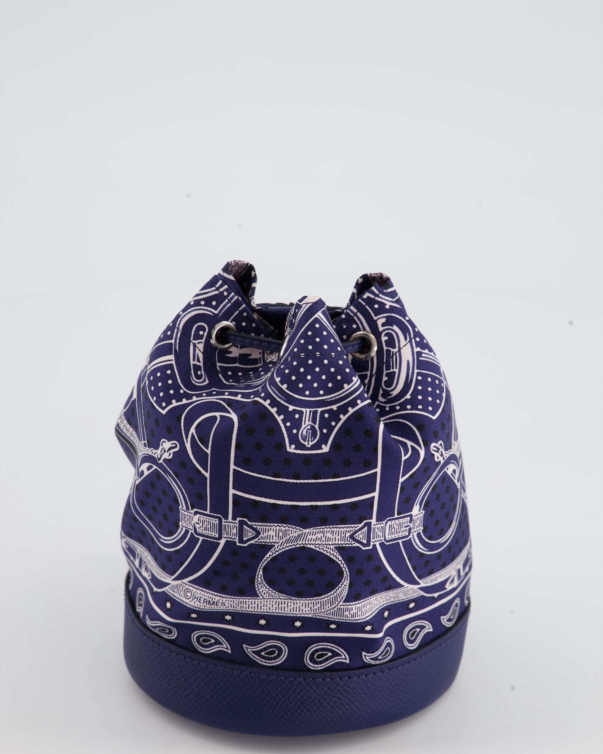 Hermes Soie-Cool Tiny Apron Doll Bag in Bleu Nuit Epsom Leather and Silk with Palladium Hardware