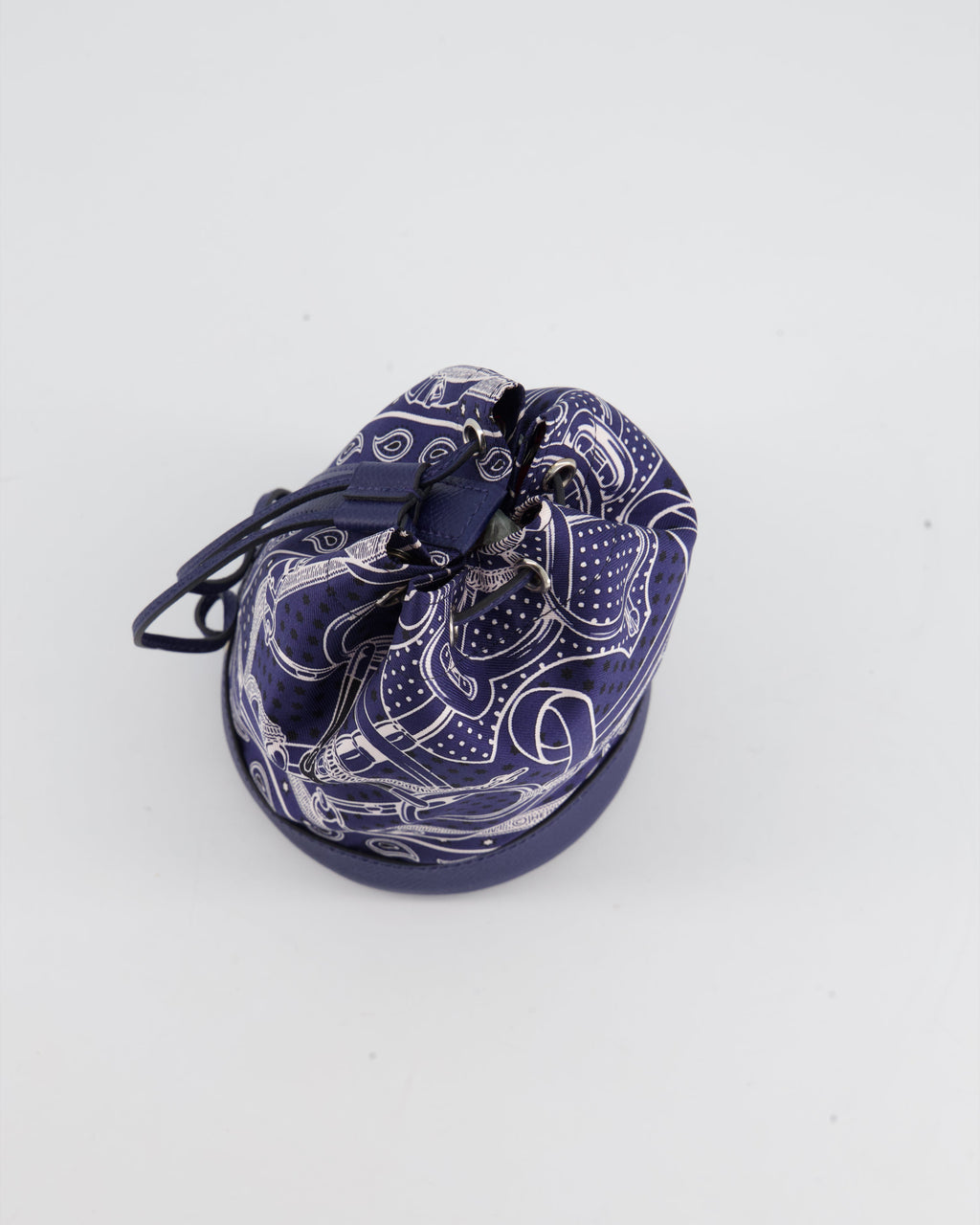 Hermes Soie-Cool Tiny Apron Doll Bag in Bleu Nuit Epsom Leather and Silk with Palladium Hardware