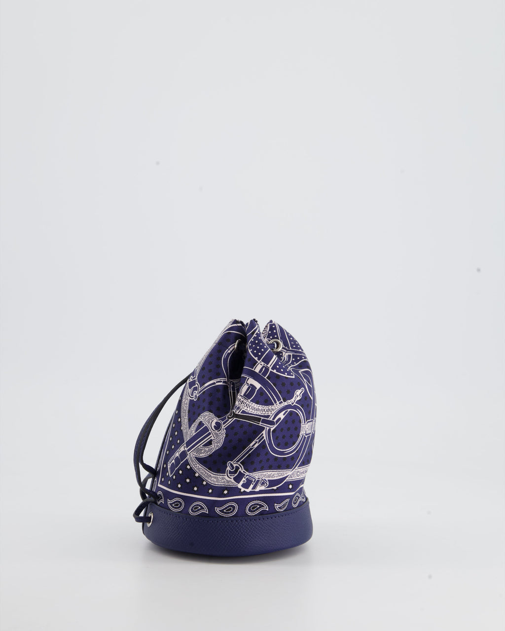 Hermes Soie-Cool Tiny Apron Doll Bag in Bleu Nuit Epsom Leather and Silk with Palladium Hardware