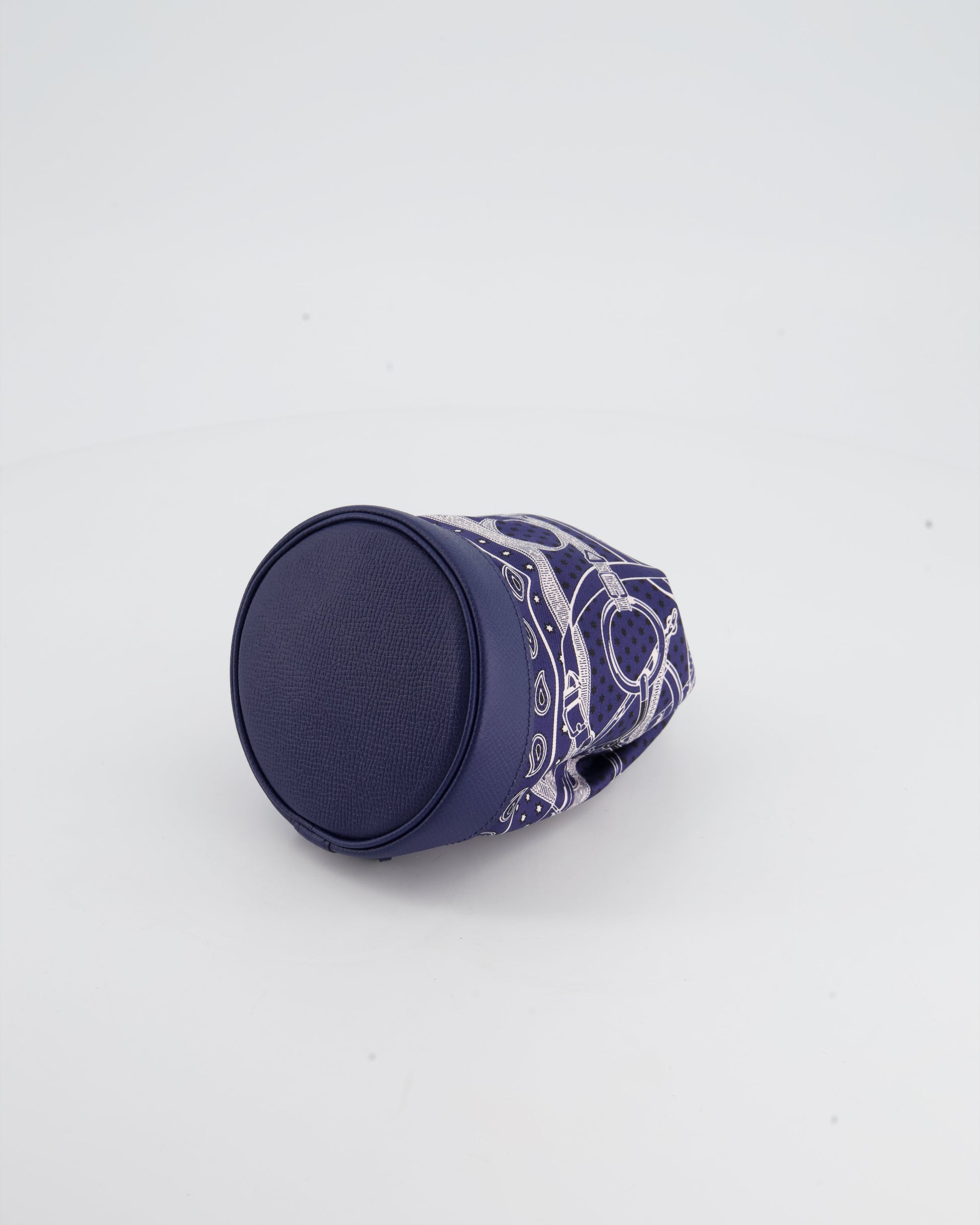 Hermes Soie-Cool Tiny Apron Doll Bag in Bleu Nuit Epsom Leather and Silk with Palladium Hardware