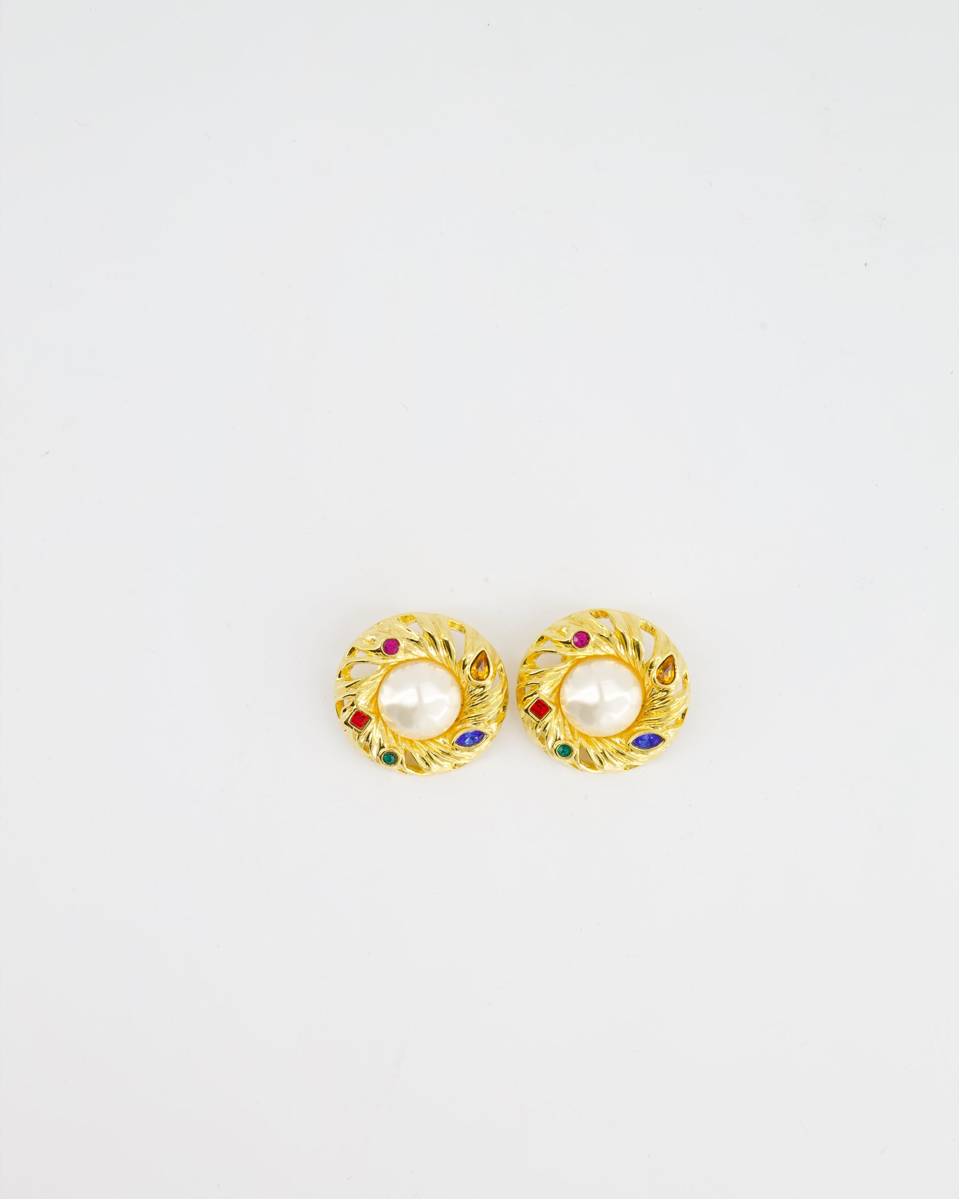 Yves Saint Laurent Pearl Rhinestone Brooch and Earrings Set
