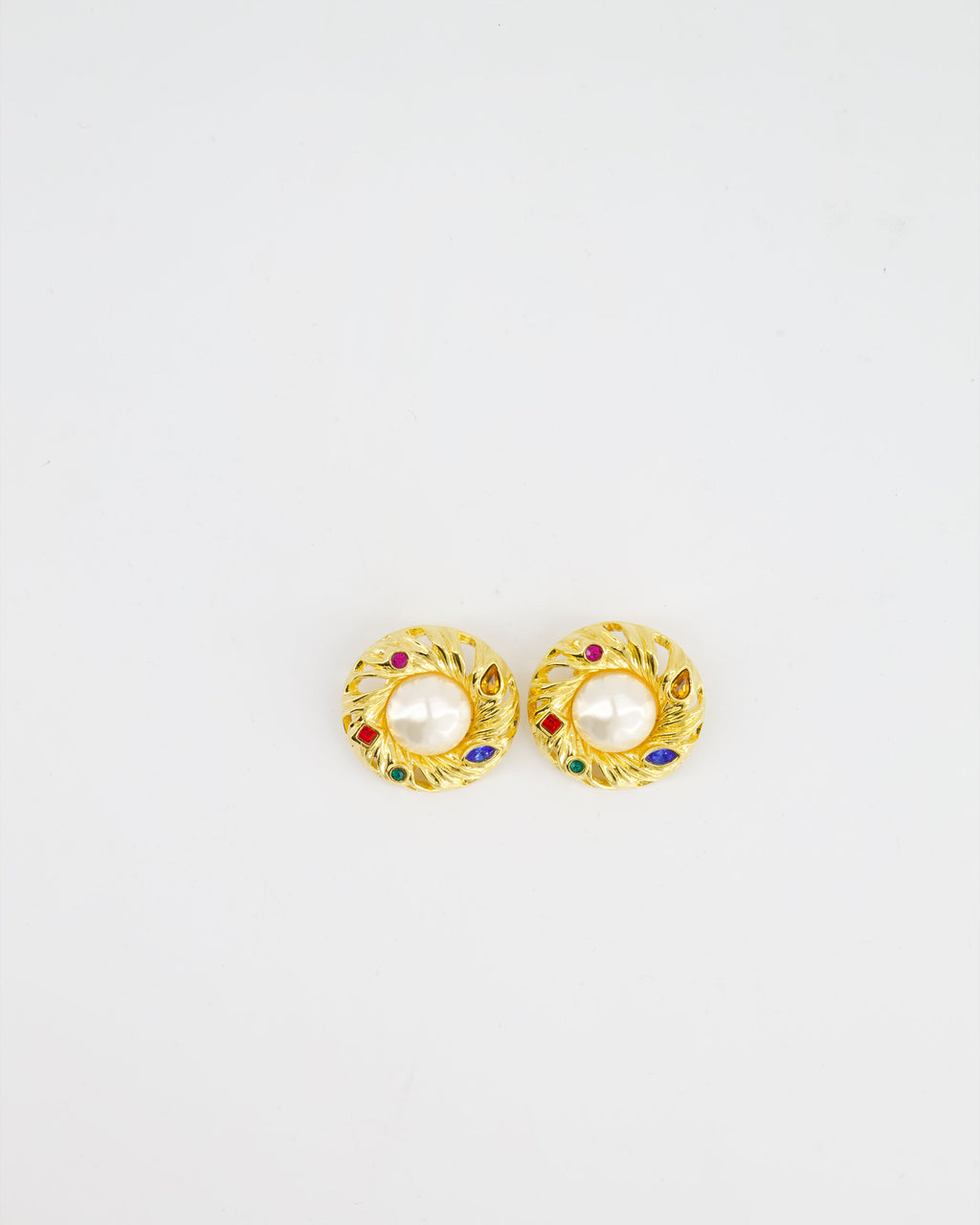 Yves Saint Laurent Pearl Rhinestone Brooch and Earrings Set