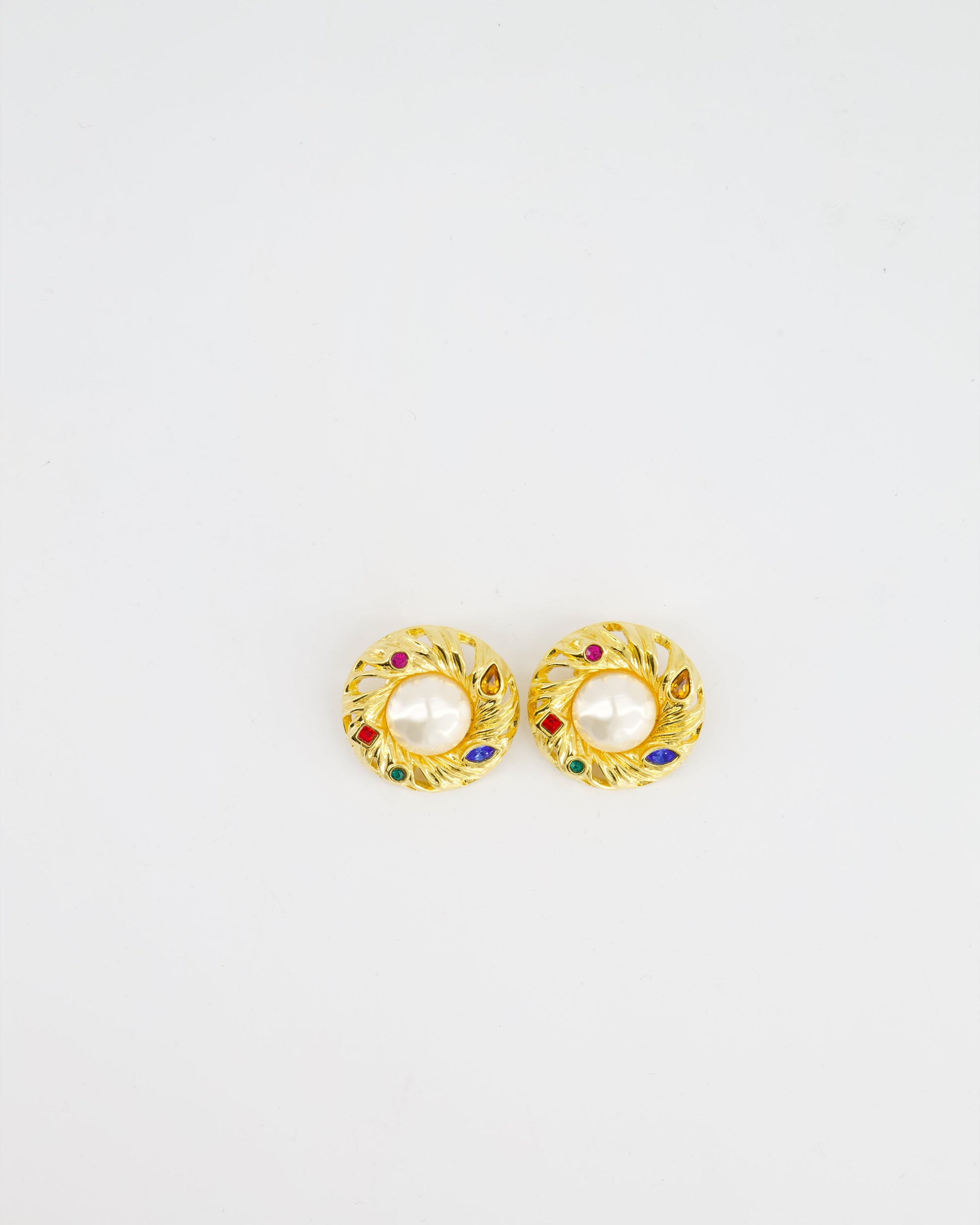Yves Saint Laurent Pearl Rhinestone Brooch and Earrings Set