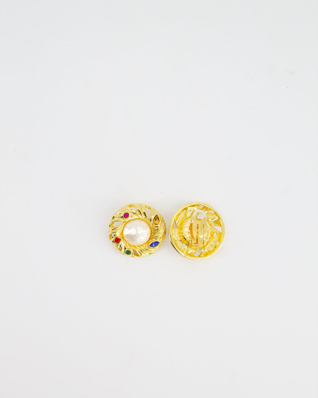 Yves Saint Laurent Pearl Rhinestone Brooch and Earrings Set