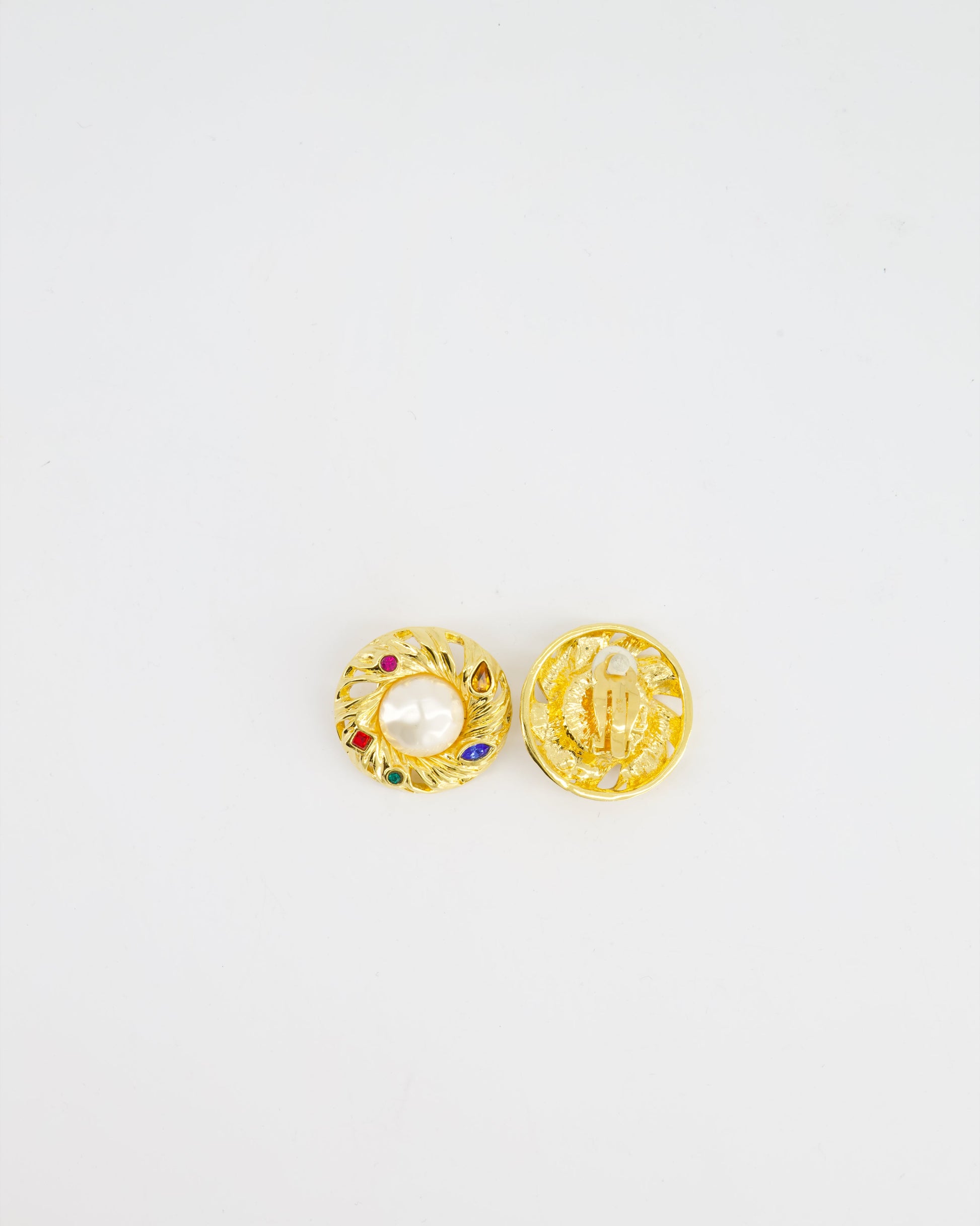 Yves Saint Laurent Pearl Rhinestone Brooch and Earrings Set