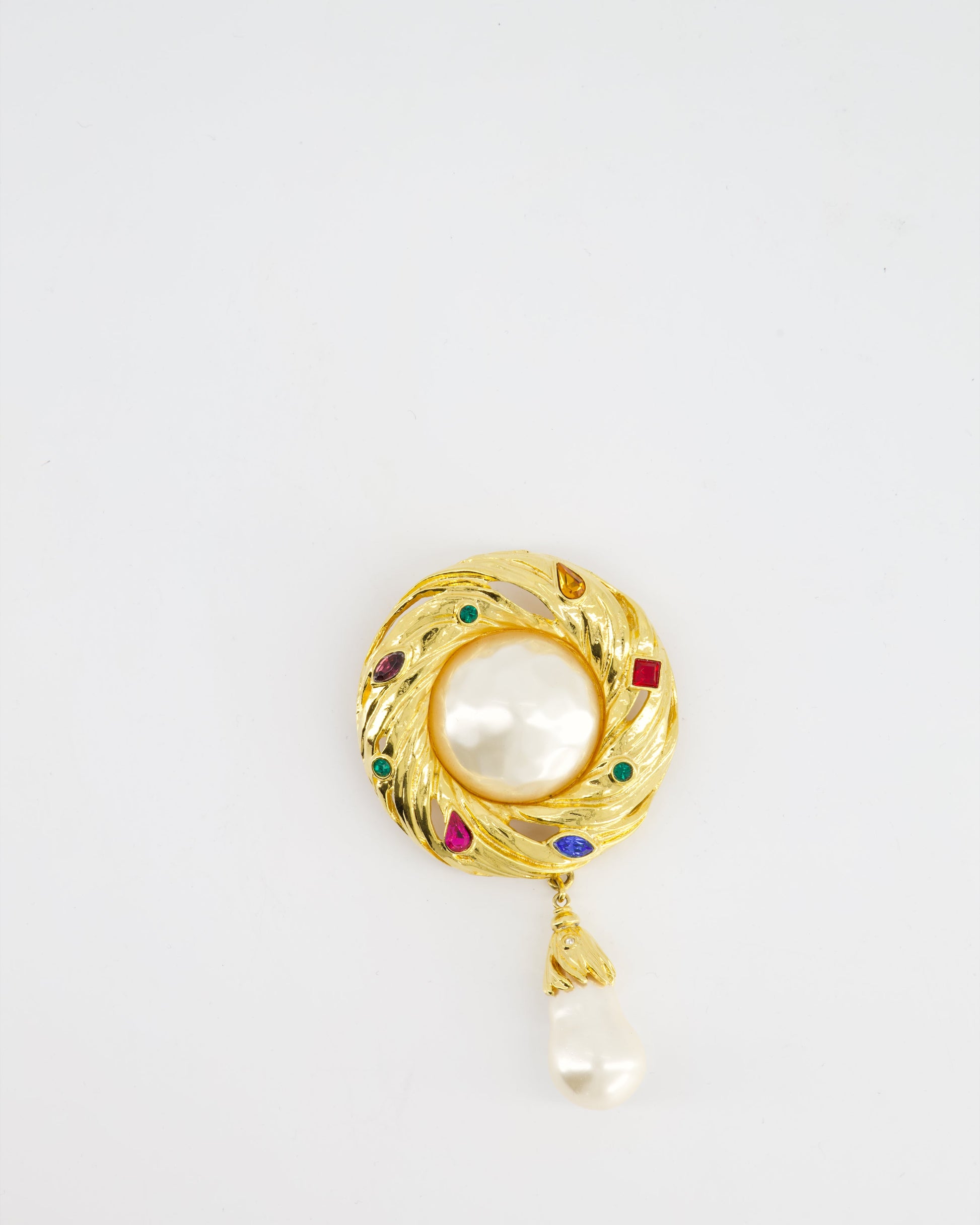 Yves Saint Laurent Pearl Rhinestone Brooch and Earrings Set
