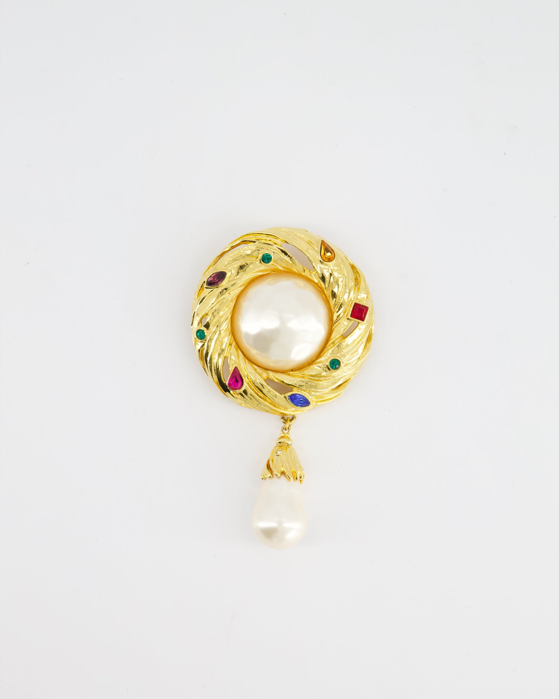 Yves Saint Laurent Pearl Rhinestone Brooch and Earrings Set