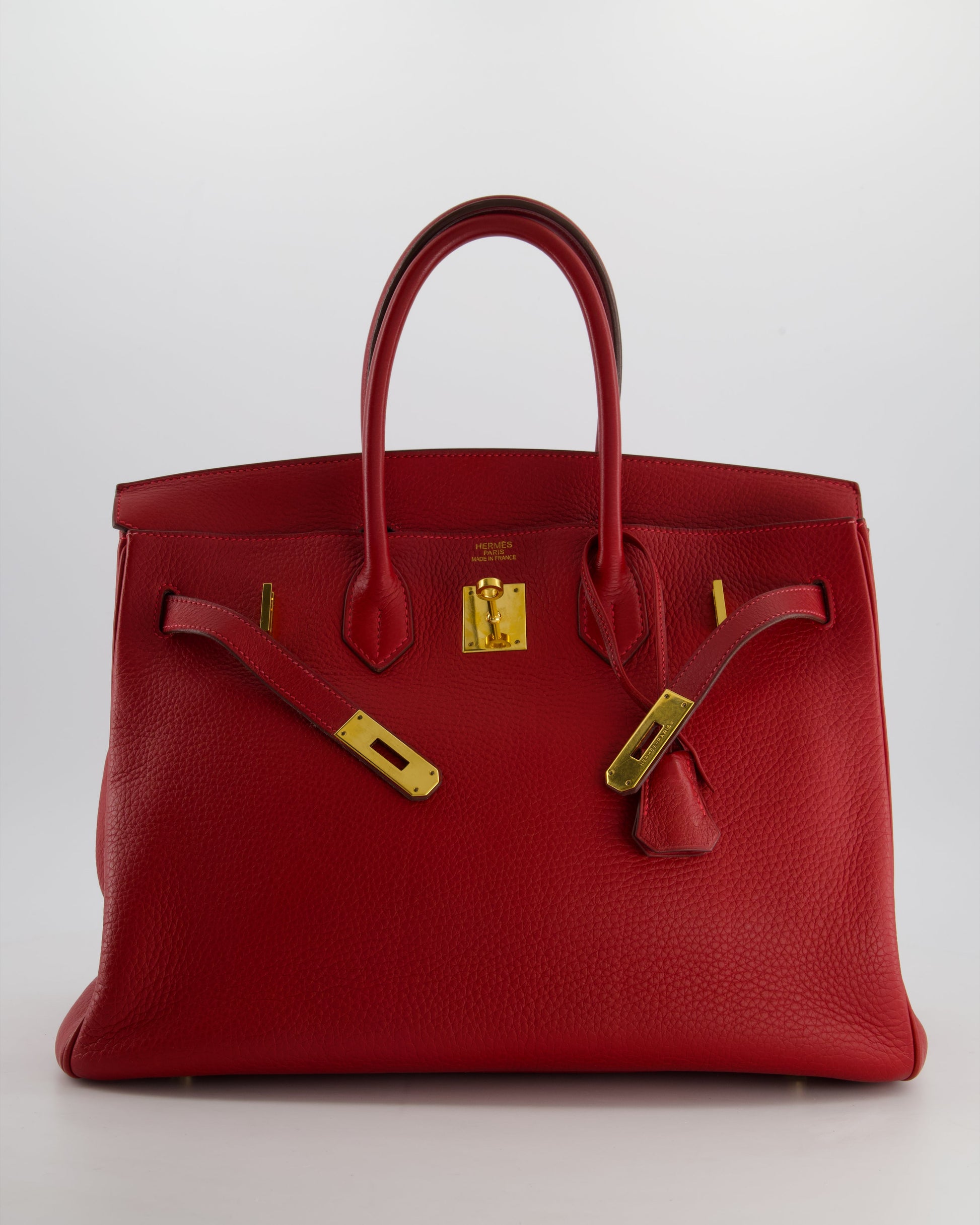 Hermes Birkin 35cm Retourne Bag in Rouge Clemence Leather with Gold Hardware