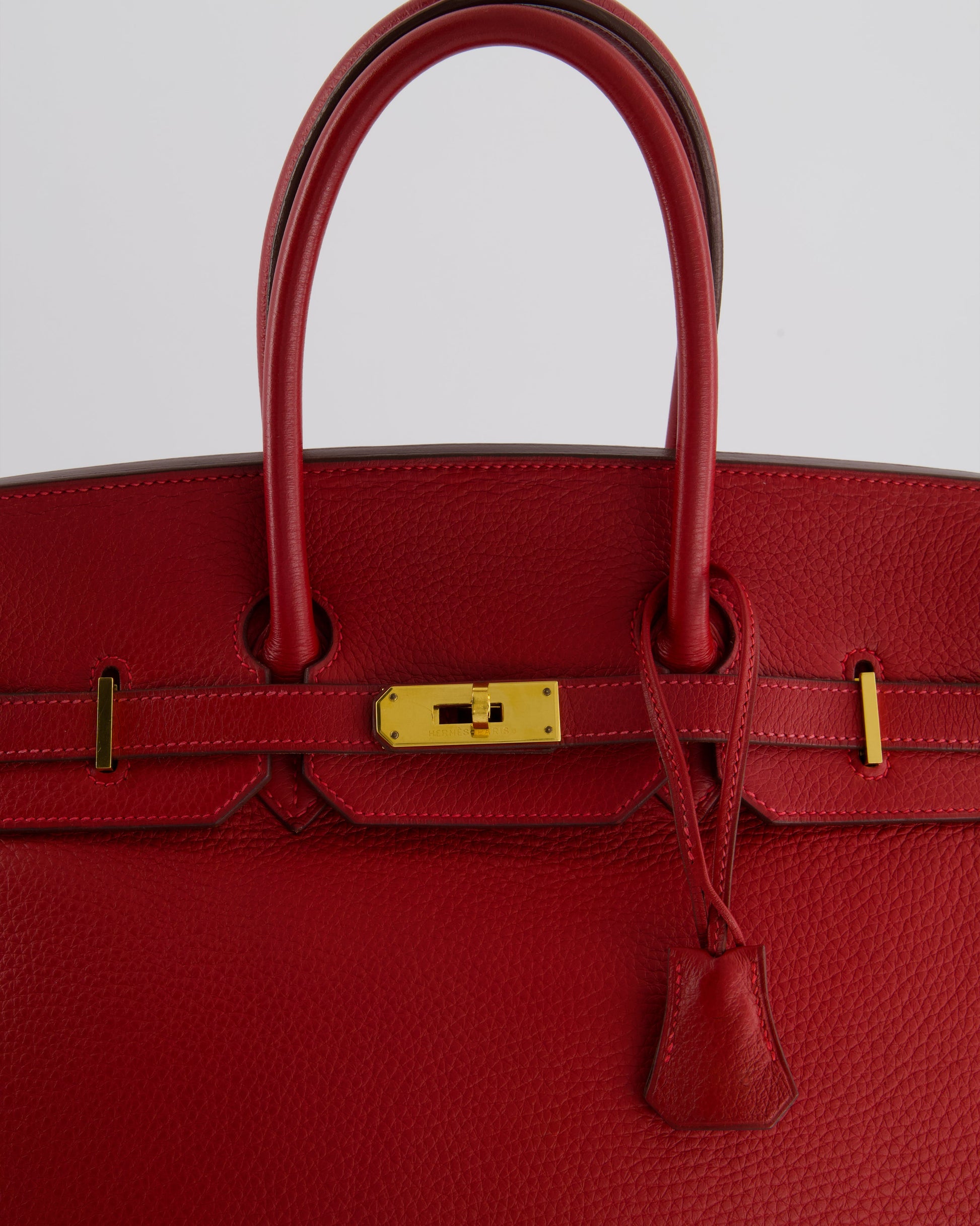 Hermes Birkin 35cm Retourne Bag in Rouge Clemence Leather with Gold Hardware