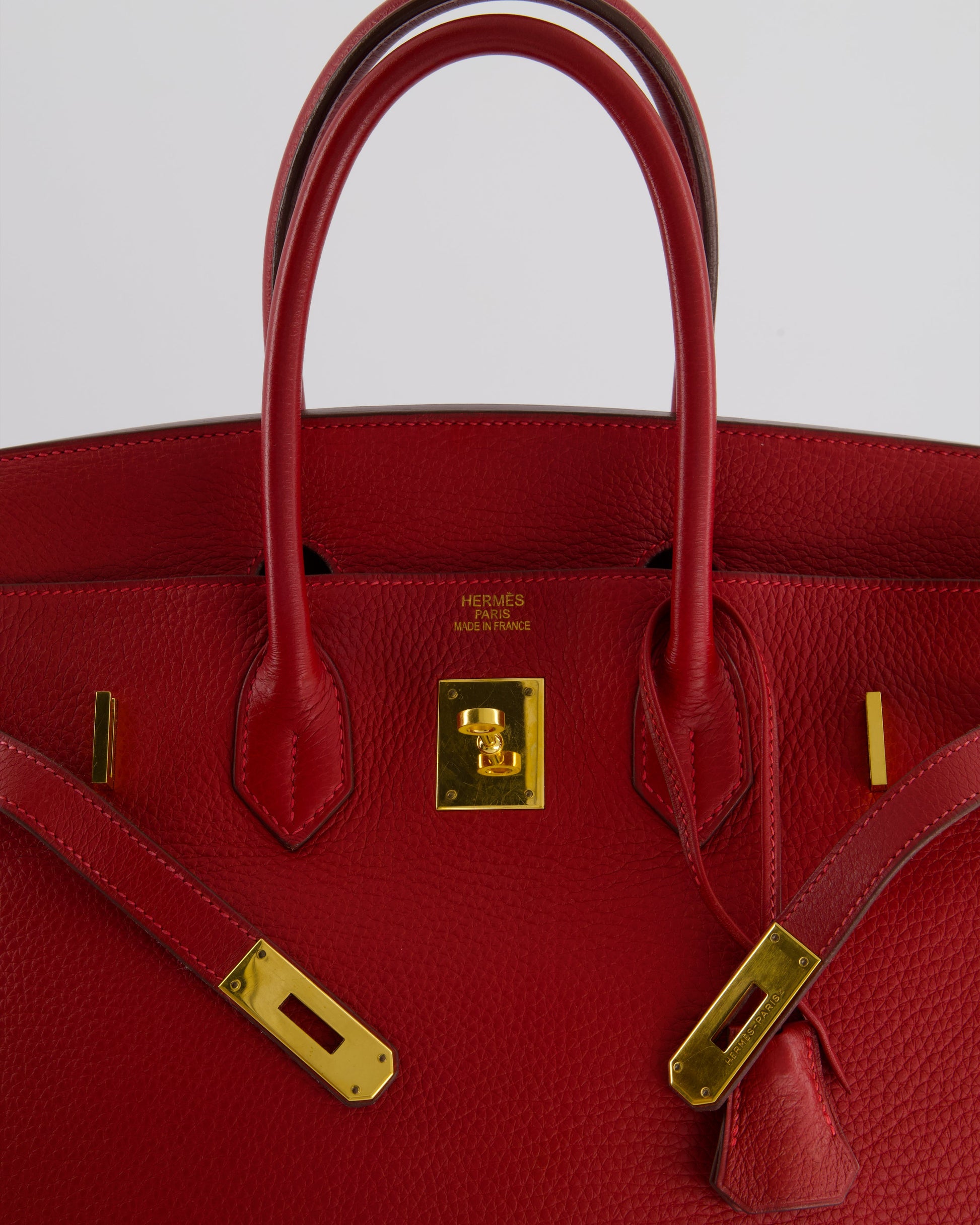 Hermes Birkin 35cm Retourne Bag in Rouge Clemence Leather with Gold Hardware