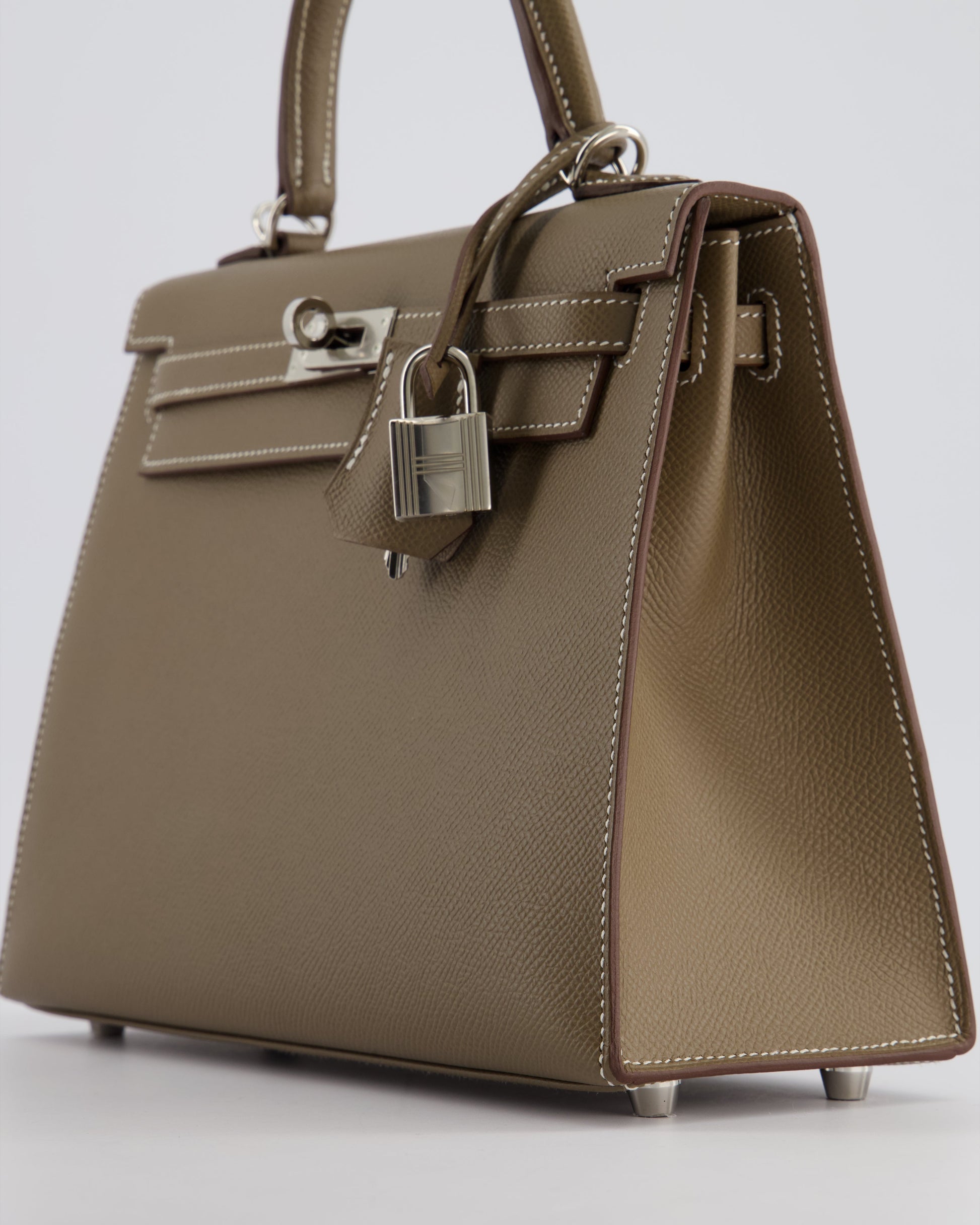 Hermes Kelly Sellier 25cm Bag in Etoupe Epsom Leather with Palladium Hardware