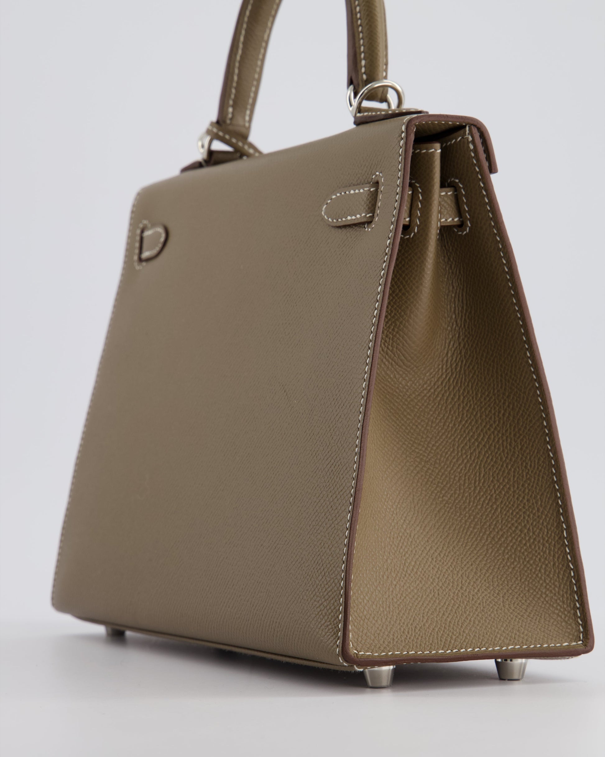 Hermes Kelly Sellier 25cm Bag in Etoupe Epsom Leather with Palladium Hardware