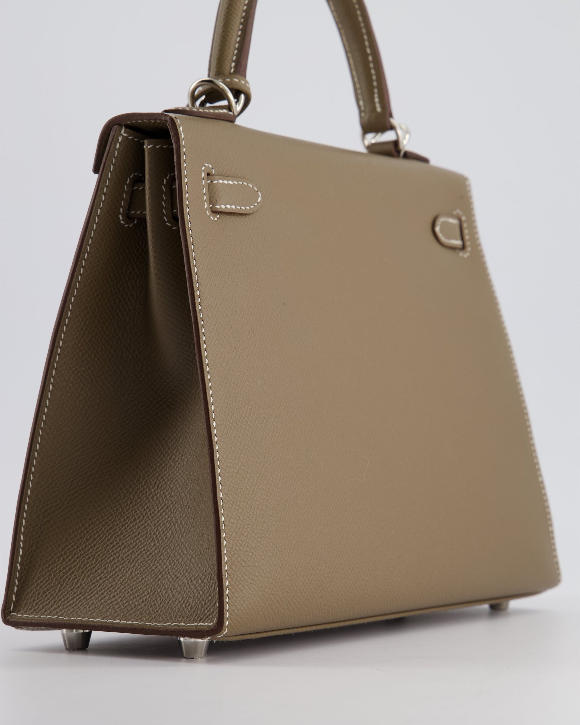 Hermes Kelly Sellier 25cm Bag in Etoupe Epsom Leather with Palladium Hardware