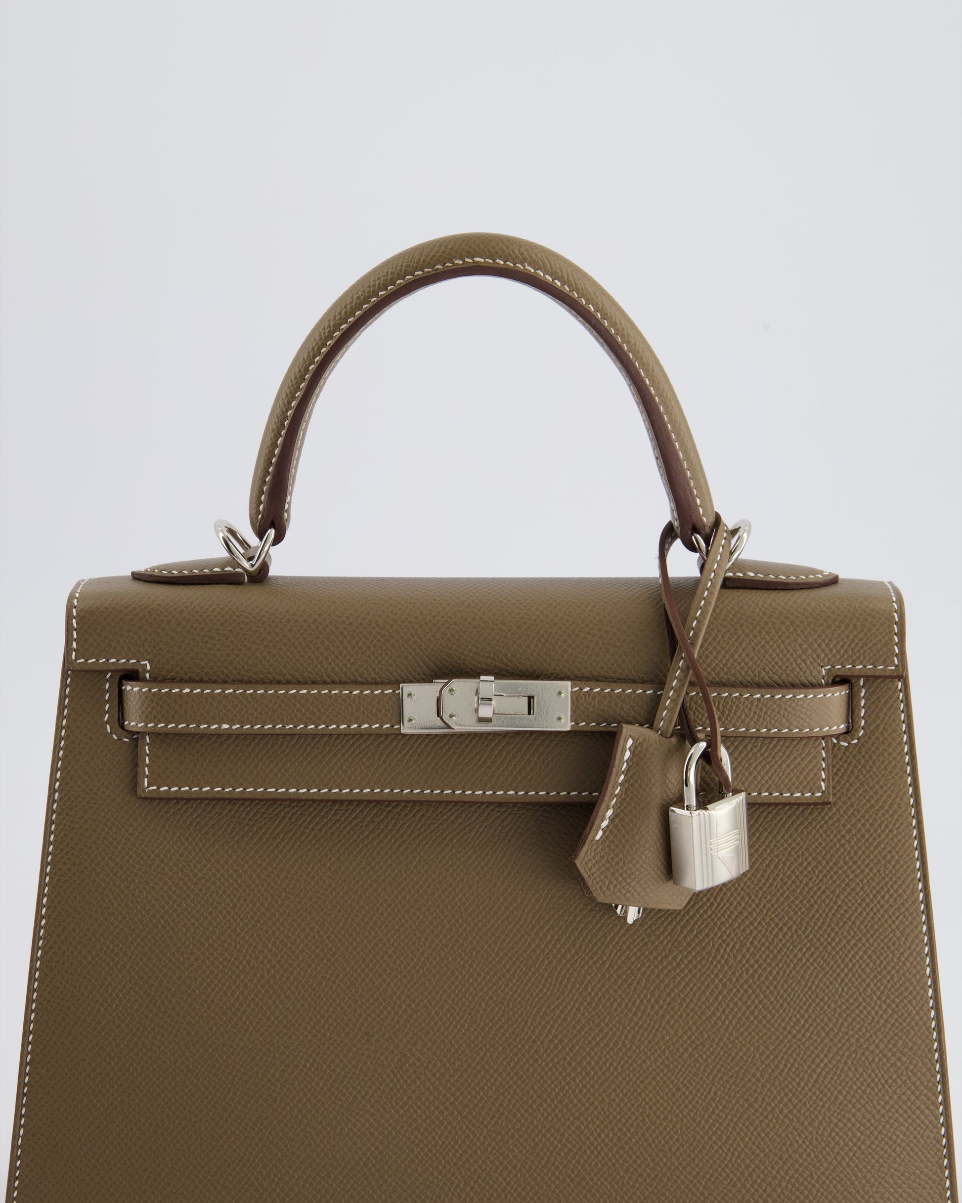 Hermes Kelly Sellier 25cm Bag in Etoupe Epsom Leather with Palladium Hardware