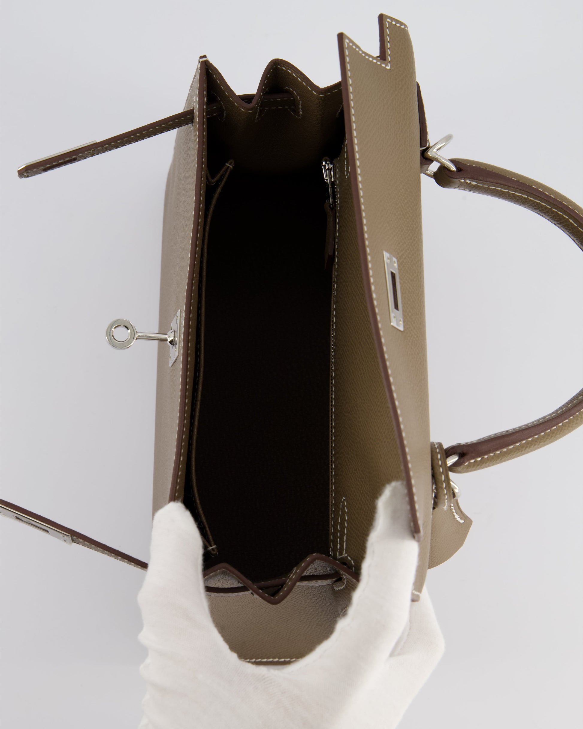 Hermes Kelly Sellier 25cm Bag in Etoupe Epsom Leather with Palladium Hardware