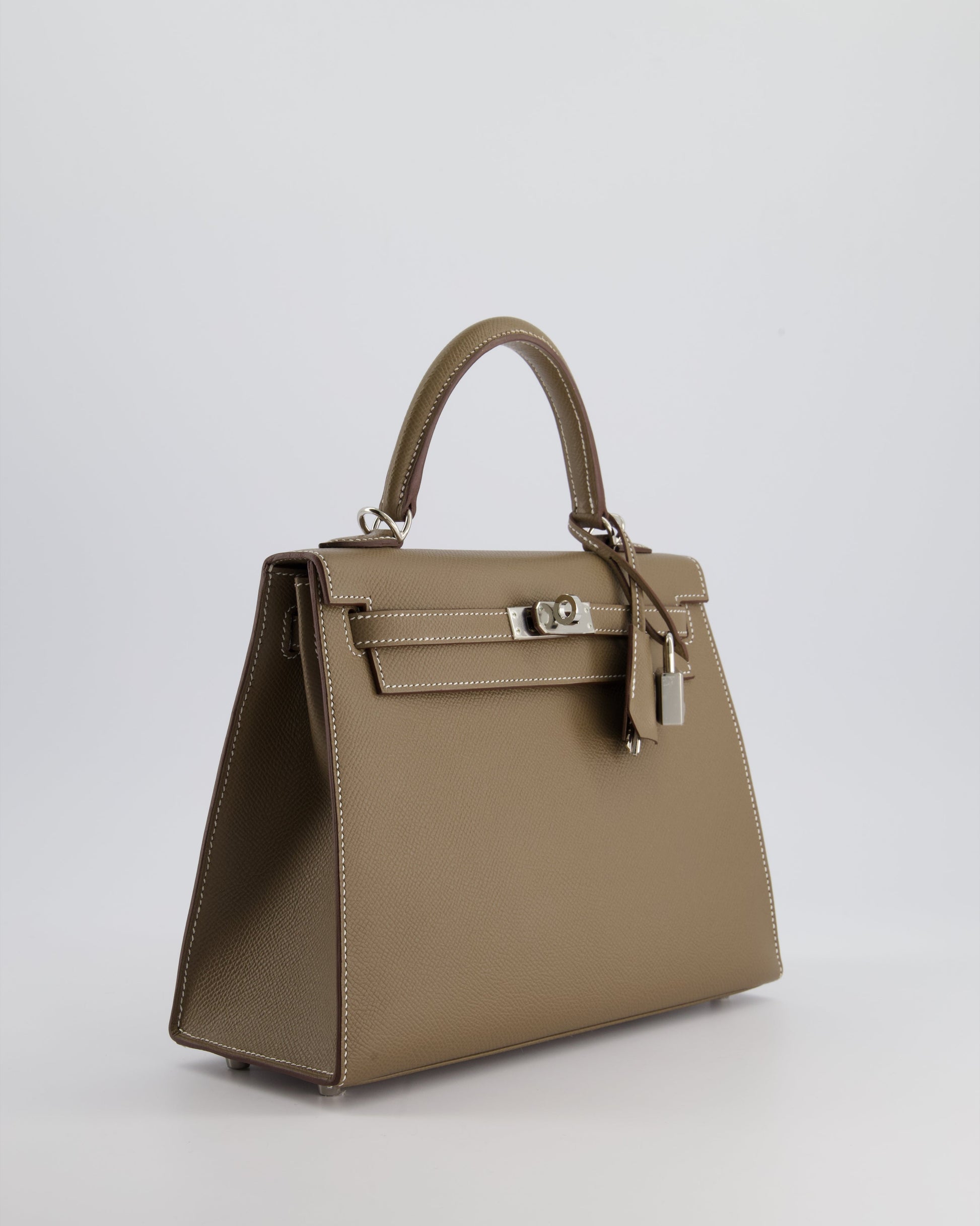 Hermes Kelly Sellier 25cm Bag in Etoupe Epsom Leather with Palladium Hardware