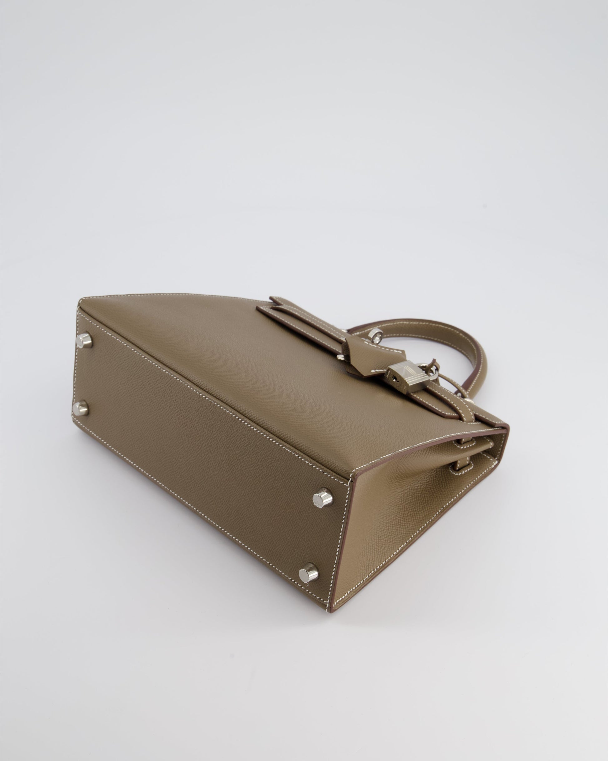 Hermes Kelly Sellier 25cm Bag in Etoupe Epsom Leather with Palladium Hardware