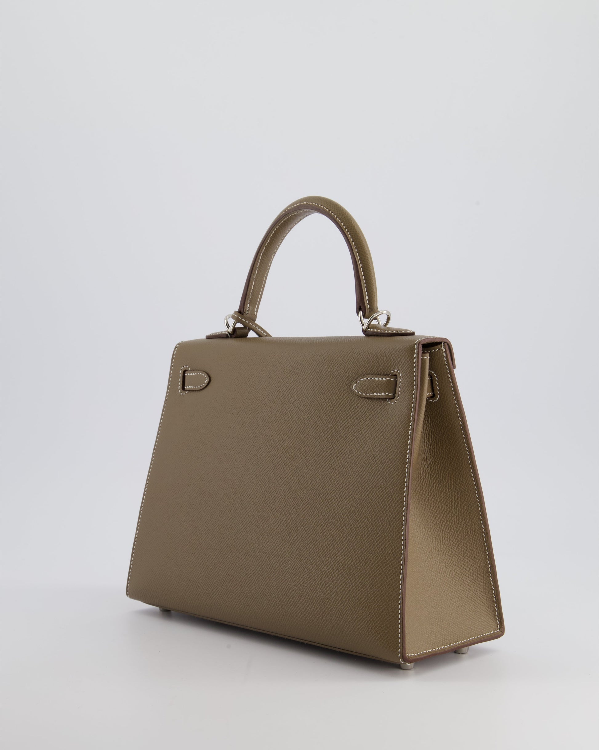 Hermes Kelly Sellier 25cm Bag in Etoupe Epsom Leather with Palladium Hardware
